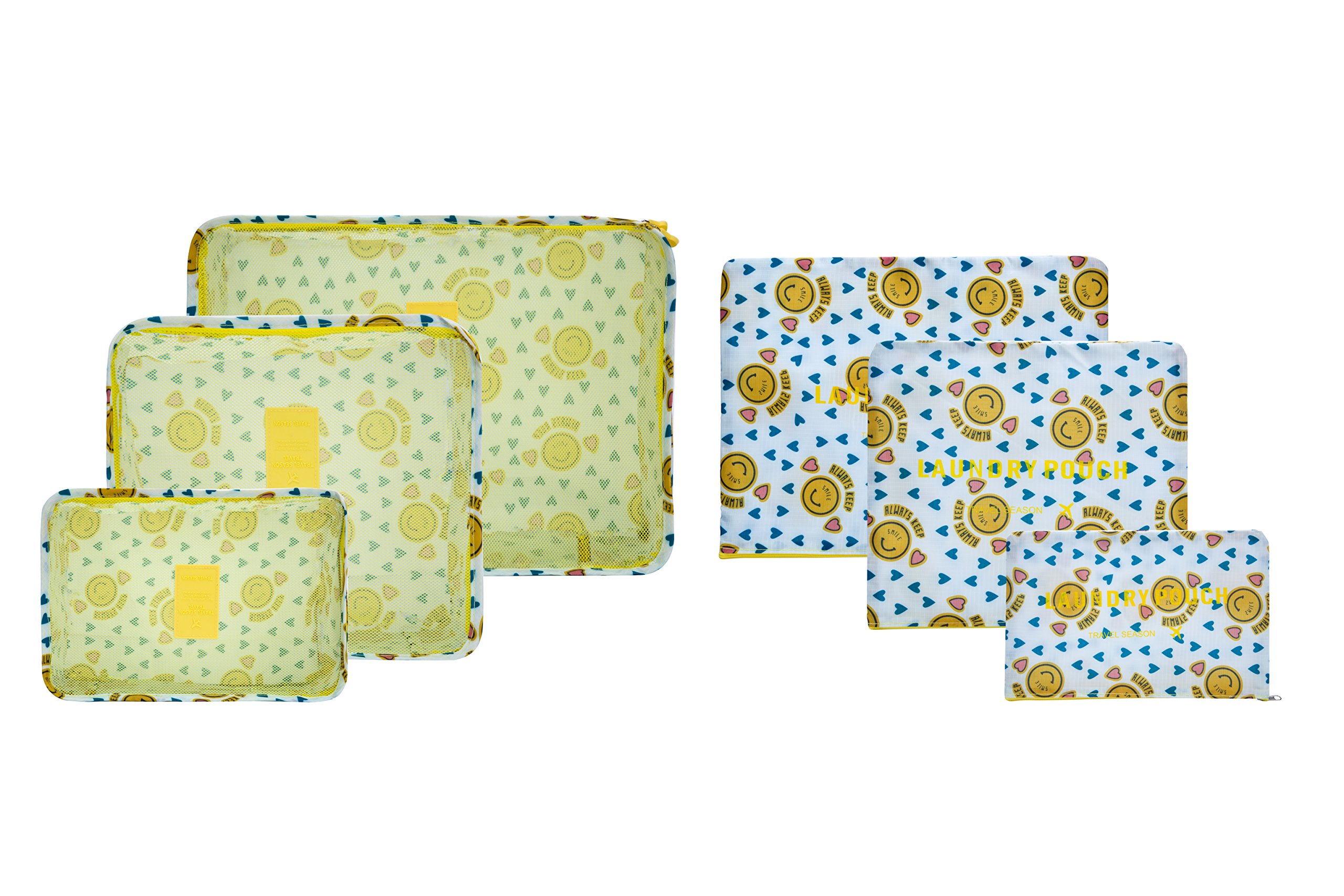 6PCS/Set Waterproof Clothes Storage Bags Packing Cube Travel Luggage Organizer Bag (Yellow Smile)