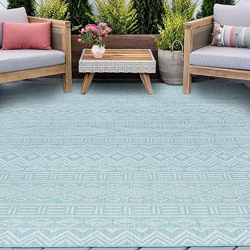 Alfombra grande para interiores y exteriores, resistente al agua y a la decoloración, de 8 x 10 pies, para patio, terraza, porche, entrada, alfombra