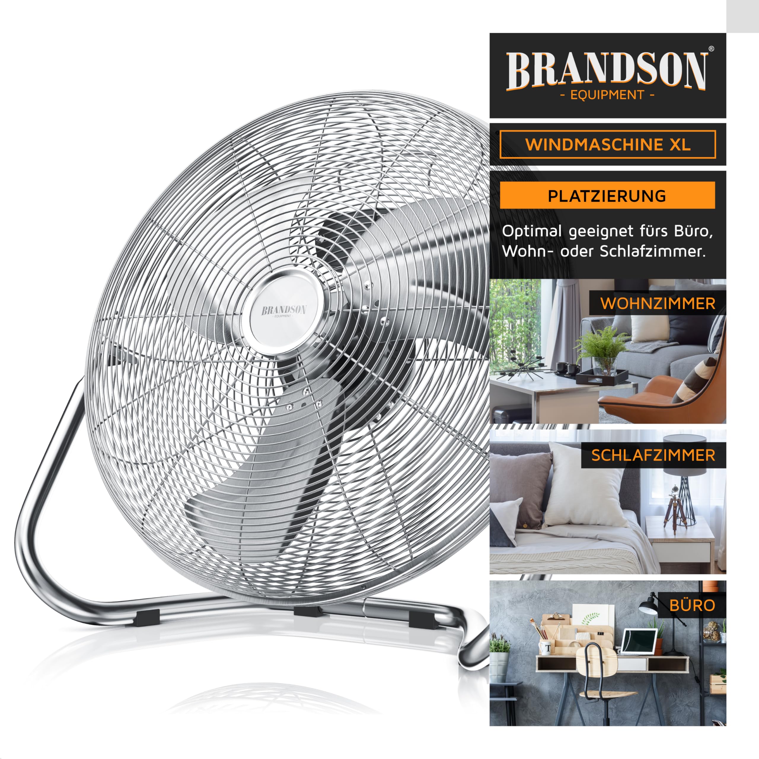 Brandson - Windmaschine Retro Stil 200 Watt - Sieger Ventilatoren und Luftkühler 2026 - Standventilator 57 cm - Bodenventilator - hoher Luftdurchsatz - stufenlos neigbarer Ventilatorkopf - GS