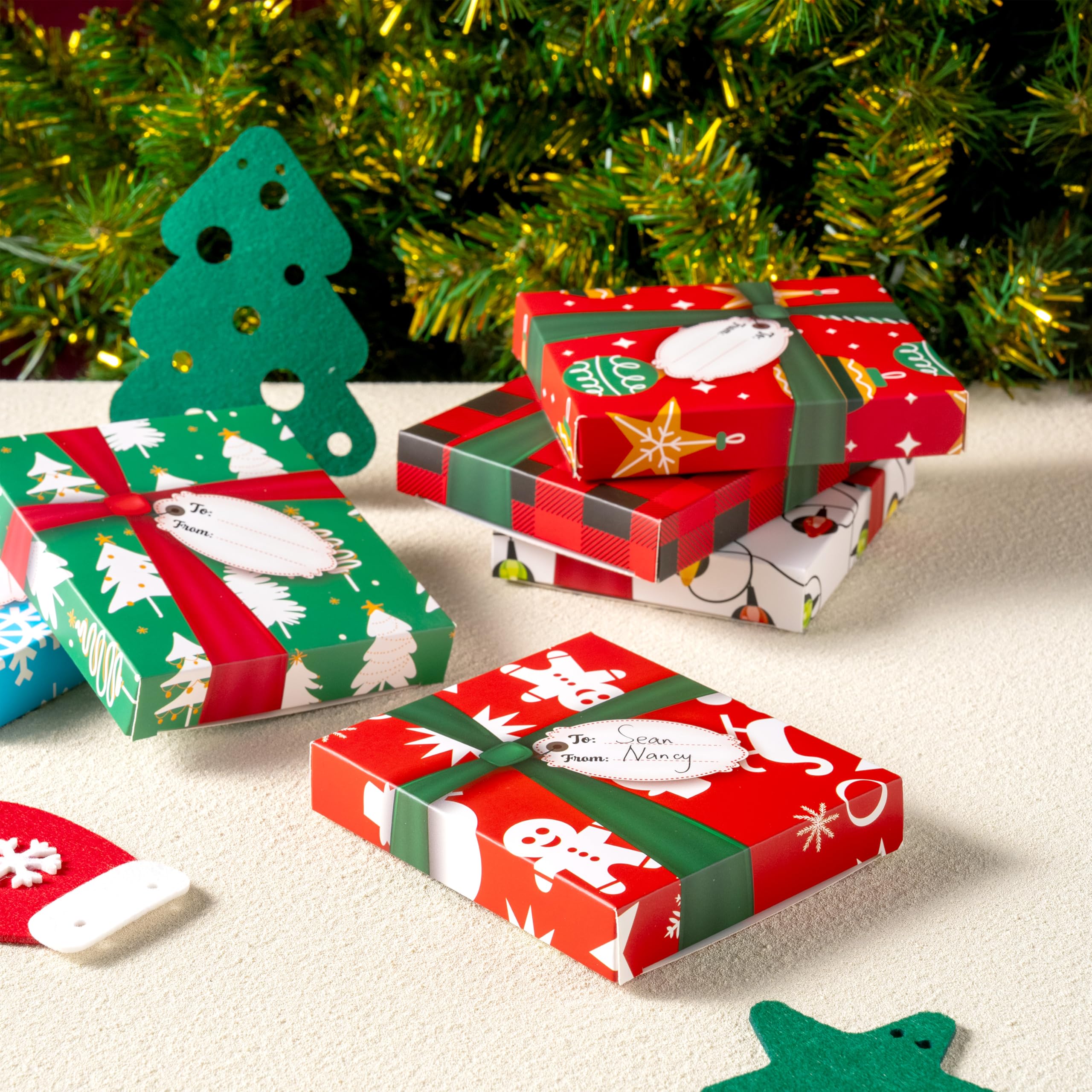 JOYIN 6 Stück Weihnachtskartenhalter Geschenkboxen, Geschenkkarten-Boxen mit Schleifen und Etiketten, für Urlaub, Geldhalter, Geschenkboxen, Weihnachts-Süßigkeiten-Geschenkpapier, Geschenk extra