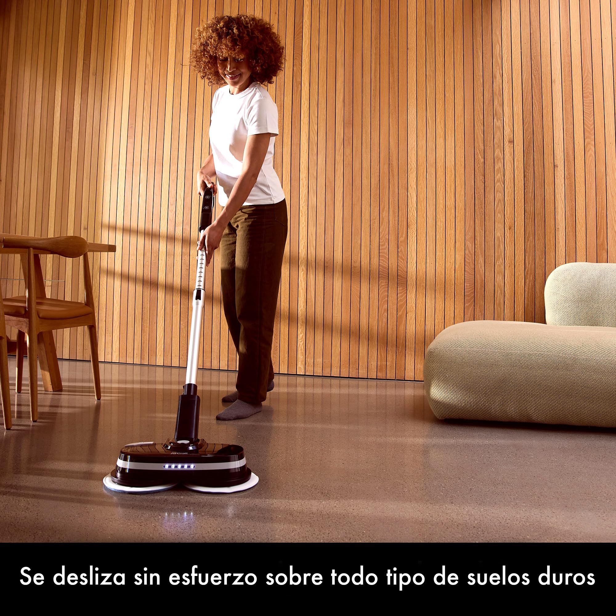 AirCraft Home, PowerGlide Limpiador y Pulidor de Suelos Duros Inalámbrico con 8 Almohadillas, Batería Recargable para Madera, Baldosas, Terrazo y Laminado