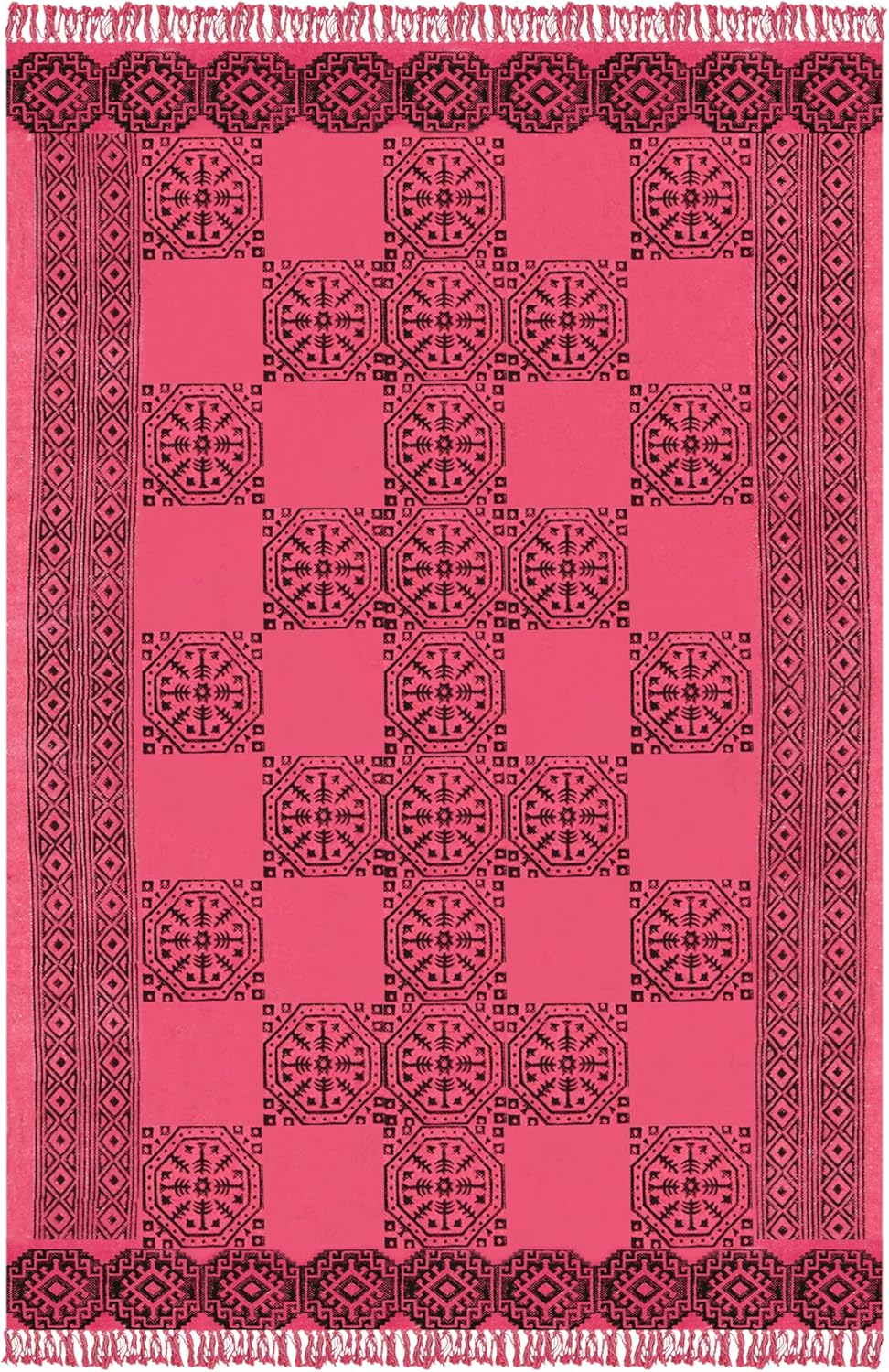 Hallway Runner 3x20 Stair Runner Thick 0.19" Handmade Boho Flatweave Rug Geometric Design Red Black Hand Block Printed Cotton Easy Washable Floor Carpet Indoor Outdoor Rugs for Corridor Foyer