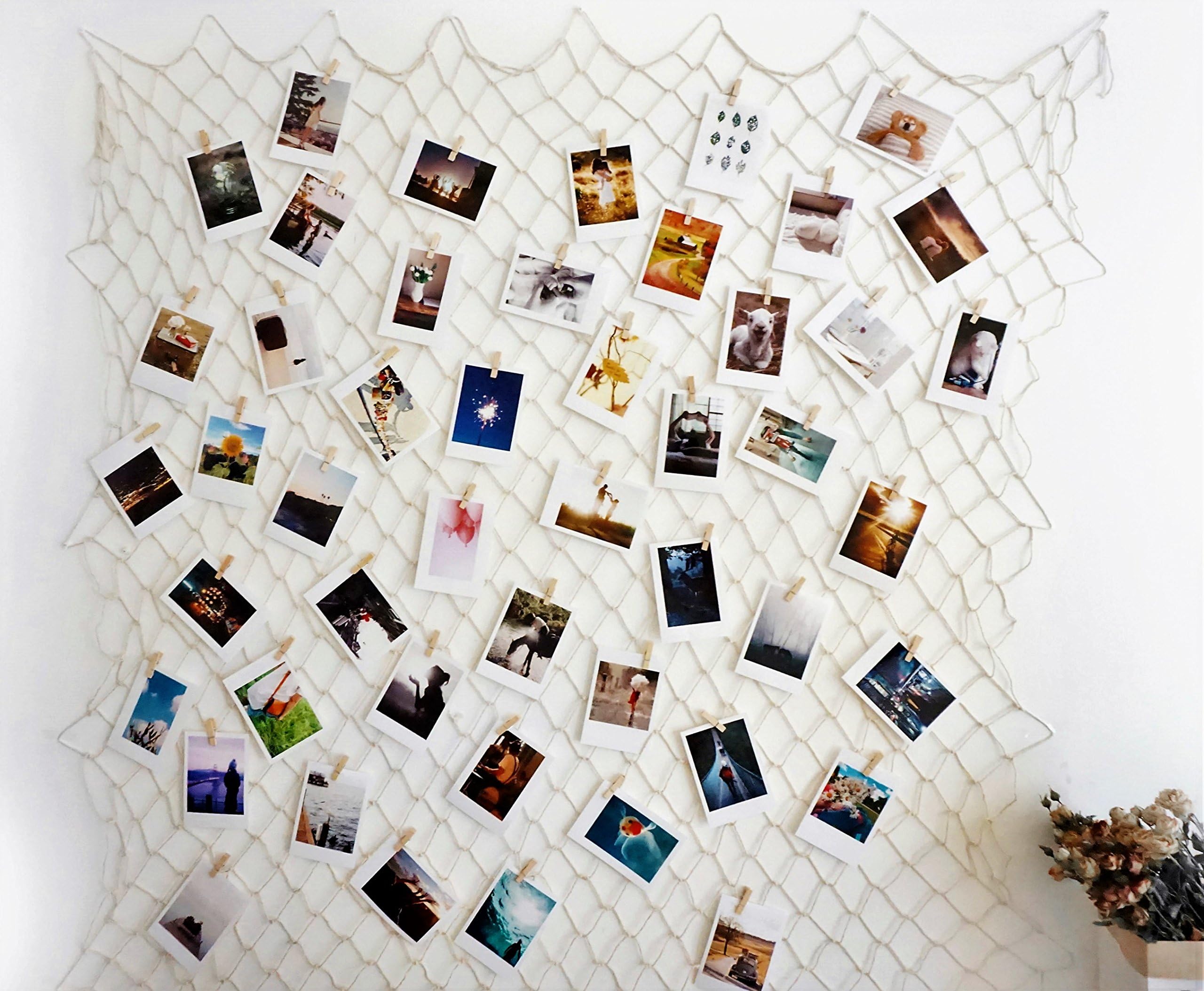 Hamigo - Rete portafoto fai da te con clip per appendere foto, stampe o lavori artistici, da usare come decorazione da parete