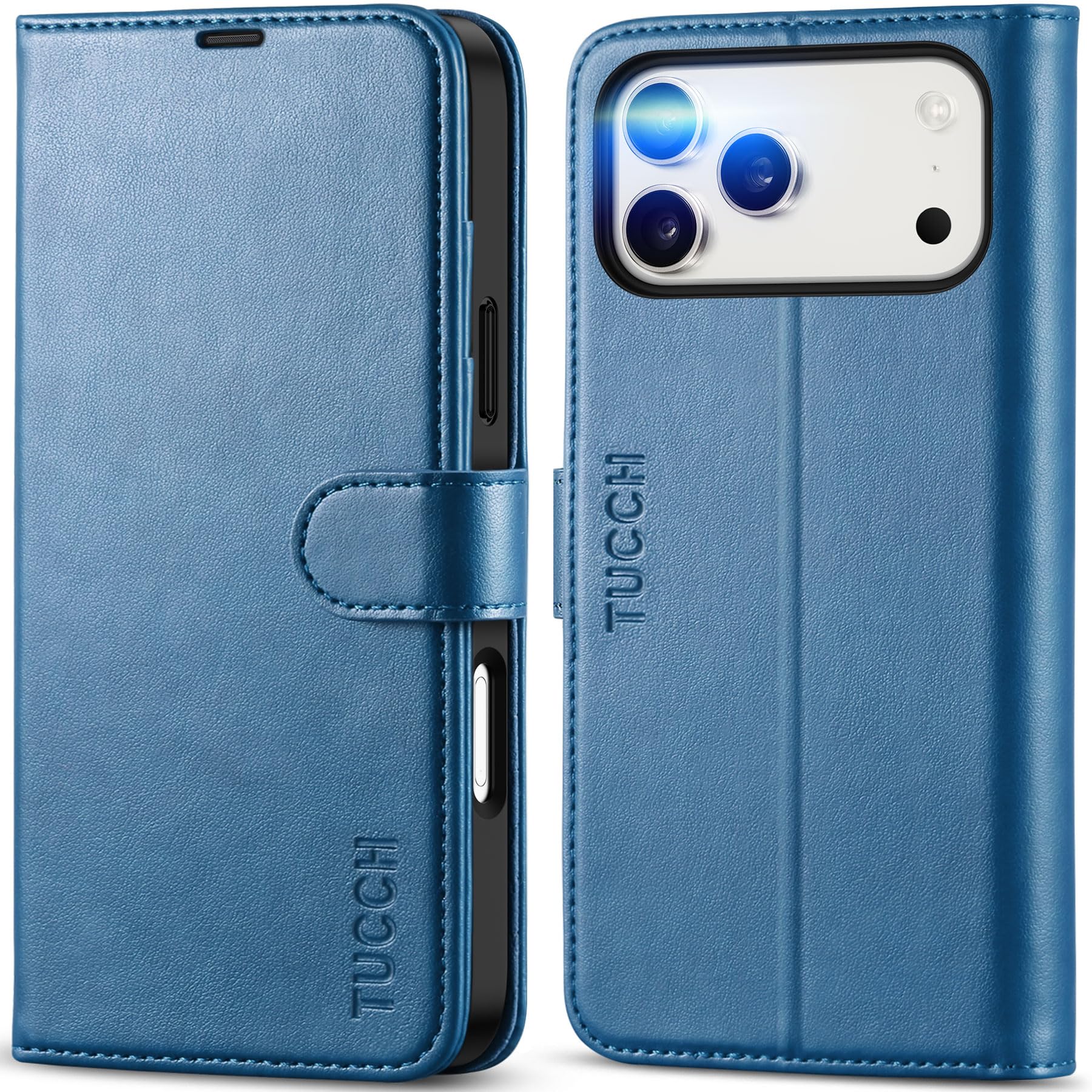 Photo 1 of TUCCH Wallet Case for iPhone 17 Pro Max (6.9") 2025, 4 Card Slots, RFID Blocking, Stand, Shockproof TPU Shell, PU Leather, Magnetic Closure, Protective Flip Folio Cover, Light Blue