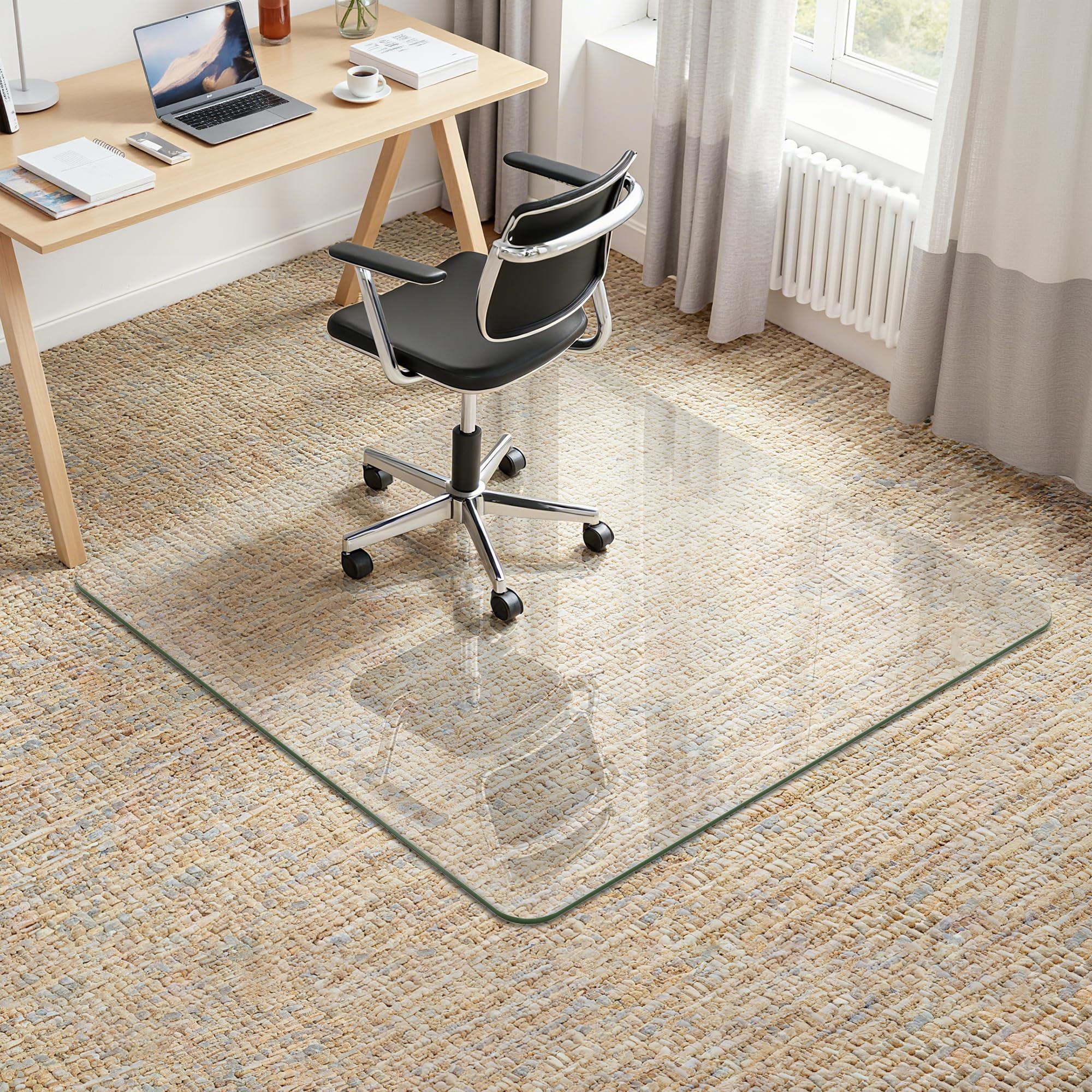 45 x 45 Office Chair Mat for Carpet Tempered Glass Chair Mat with Rounded Corners and Polished Edges