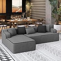 SUNSHINEVALLEY 104" Grey Cloud Sectional Couch, L-Shaped Modular Sofa with Chaise, Corduroy No Assembly Deep Seat