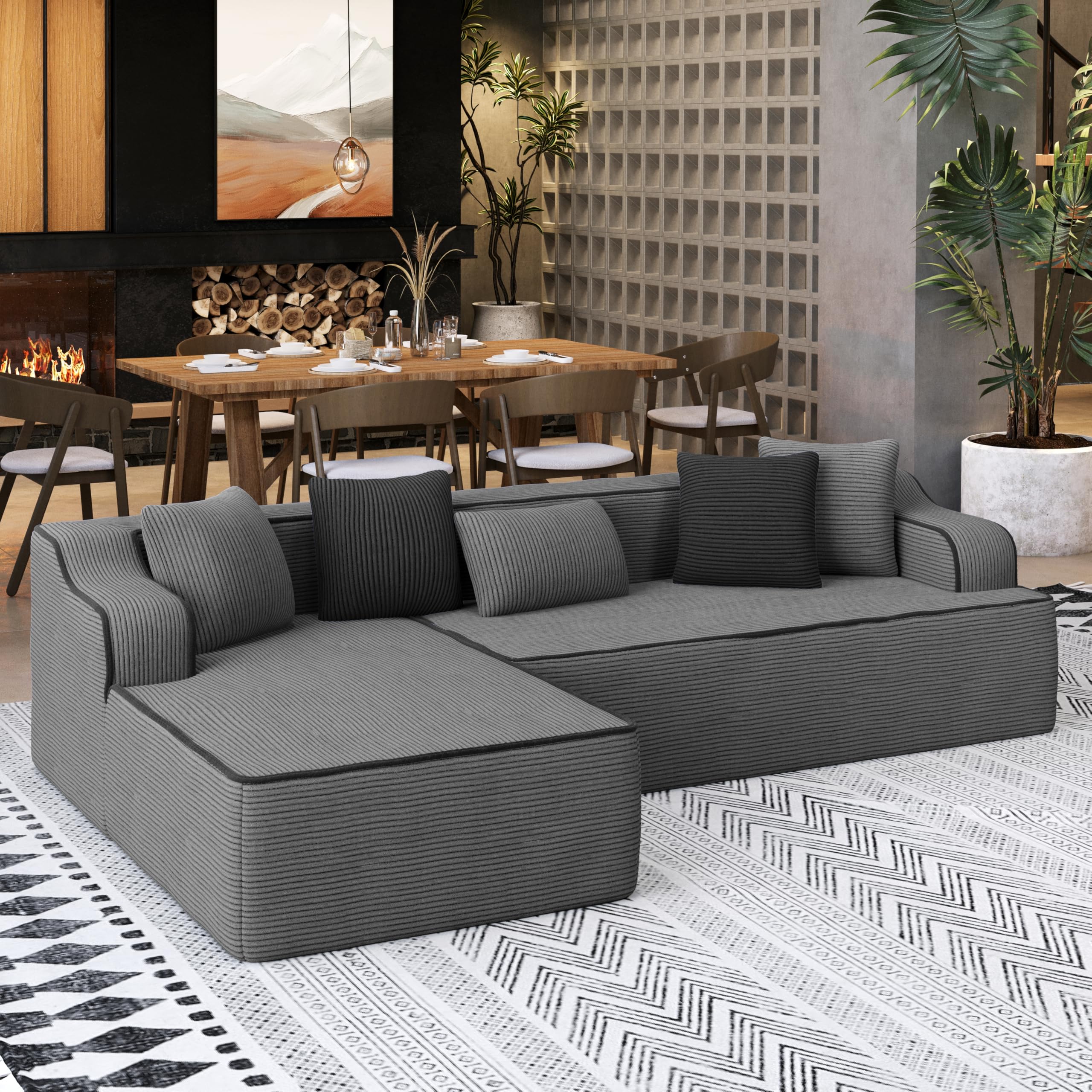 SUNSHINE VALLEY Cloud Sectional Couch for Living Room, 104'' L-Shaped Modular Sofa with Chaise, Modern Corduroy Boneless Couch with Deep Seat, No