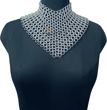 Aluminum Chainmail Collar Necklace Lightweight Medieval Fantasy Gorget for Cosplay, LARP & Costume OneSize Adjustable