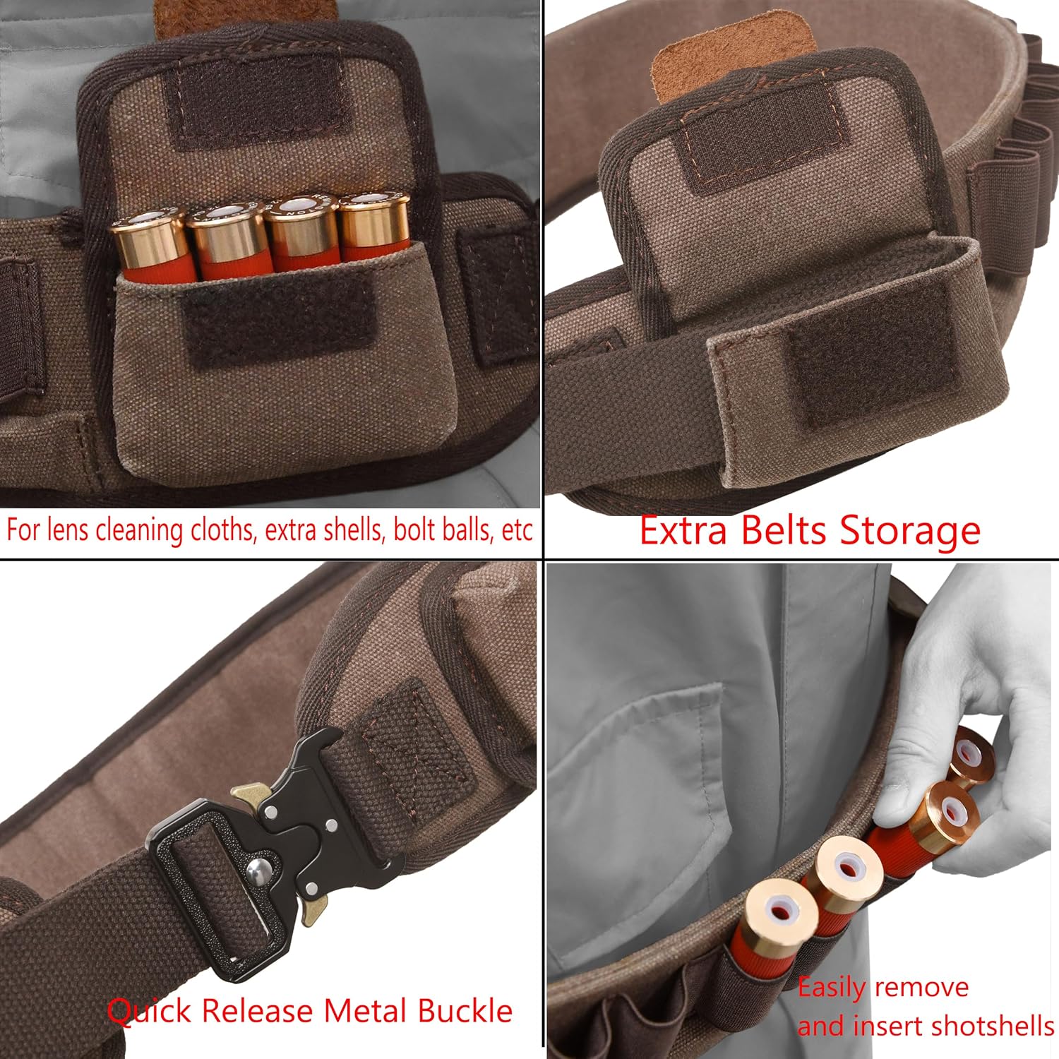 Handmade Shotgun Shell Cartridge Belt Holder Bandolier with Leather and Canvas for 25pcs 12GA Shotshell (Coffee)