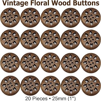 20 Pcs Brown Snowflake Carved 4 Holes Wood Button Wooden Sewing Buttons for DIY Craft Wood Buttons Fasteners Sewing Notions and Supplies