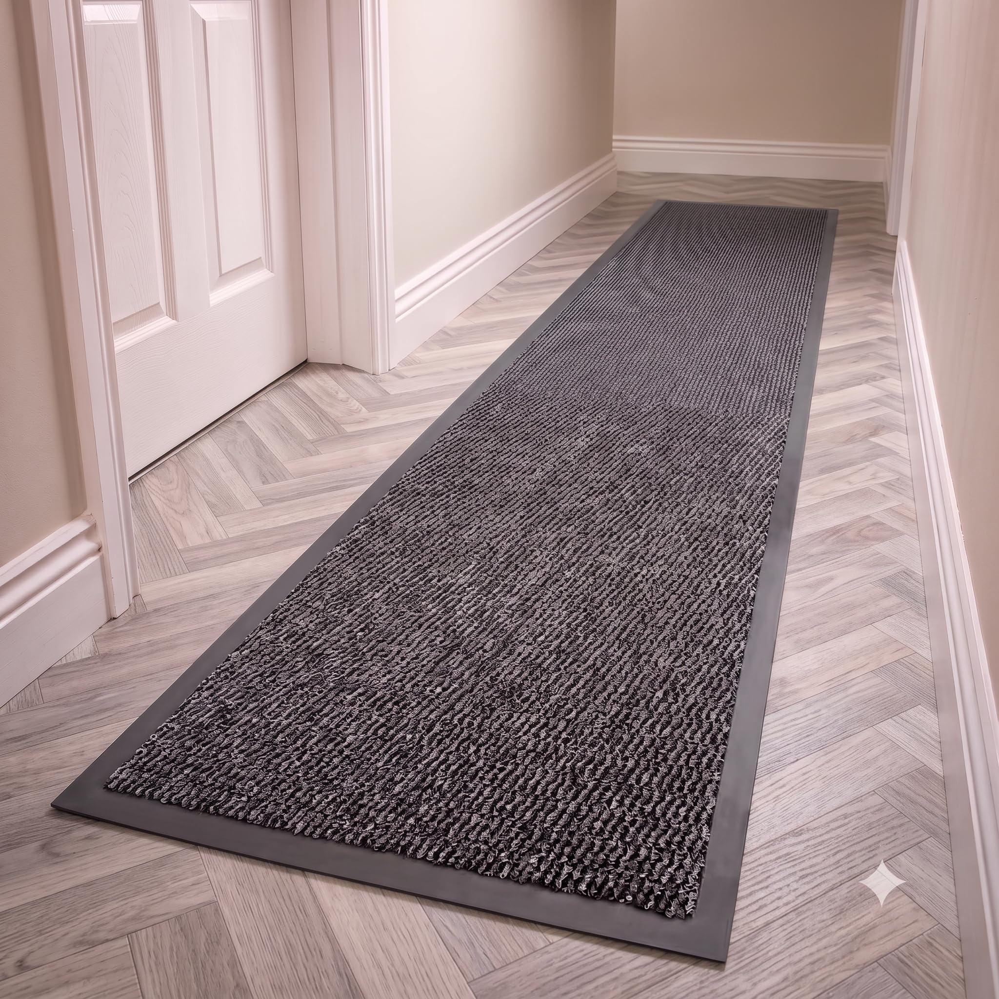 GULLAMBO Non Slip Hallway Runner 60cm x 120cm – Dirt Trapper Washable Carpet Runner for Hall, Kitchen, Entryway, Corridor | Rubber backed Low Profile Anti Slip Indoor Runner Anthracite
