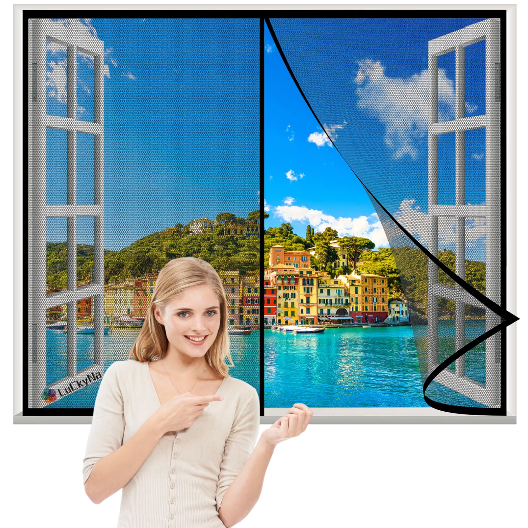 Magnetic Fly Screen Windows Black 80x140cm Insect Protection Mosquito Window Net with Self-Adhesive Tape,Automatic Closure Easy to Install,Without Drilling