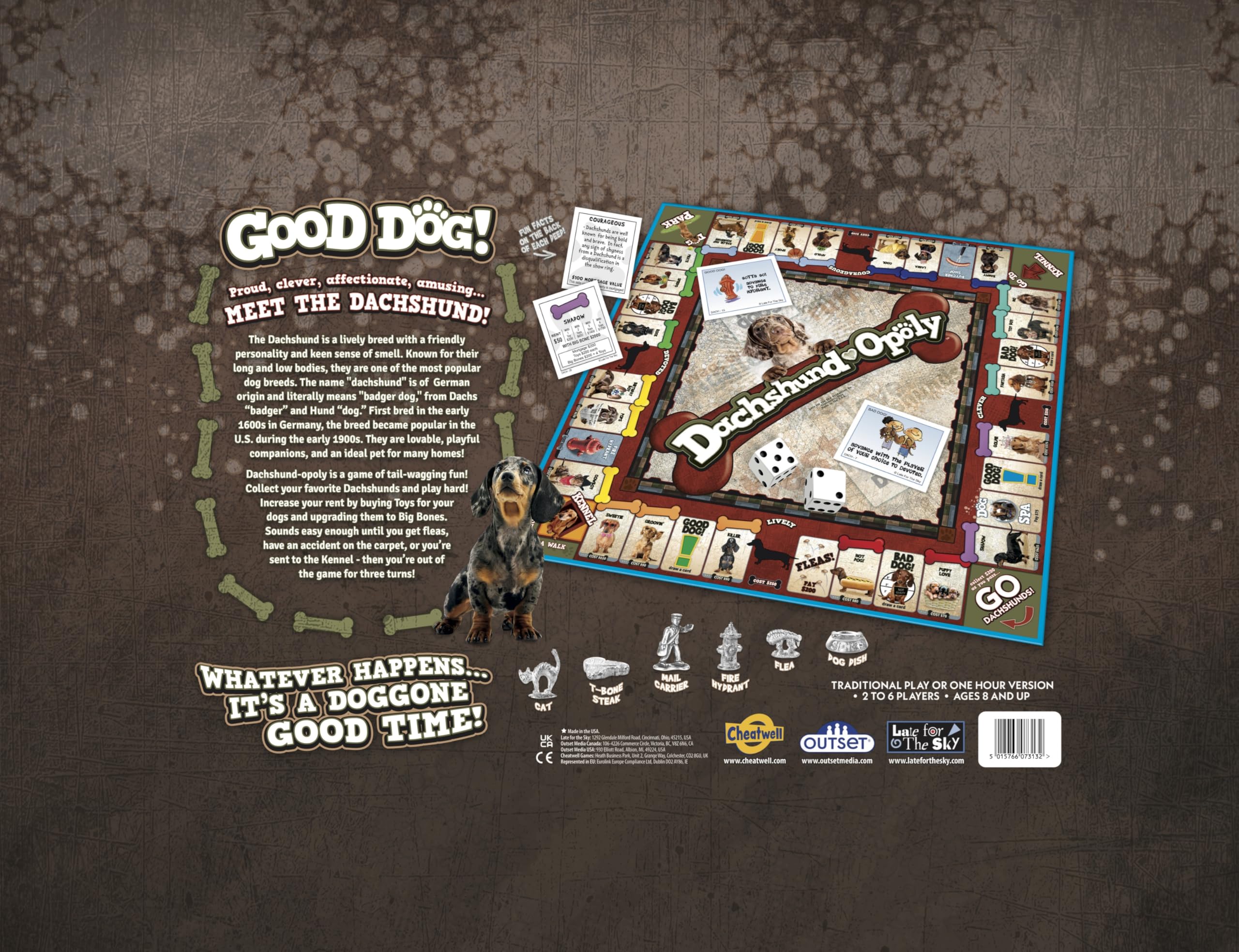 Dachshund-Opoly Gioco da tavolo per lo scambio di proprietà – Giochi per famiglie per adulti, bambini e tutti gli amanti dei cani, 2 per 6 giocatori, strategia divertente per bambini da 8 anni in su