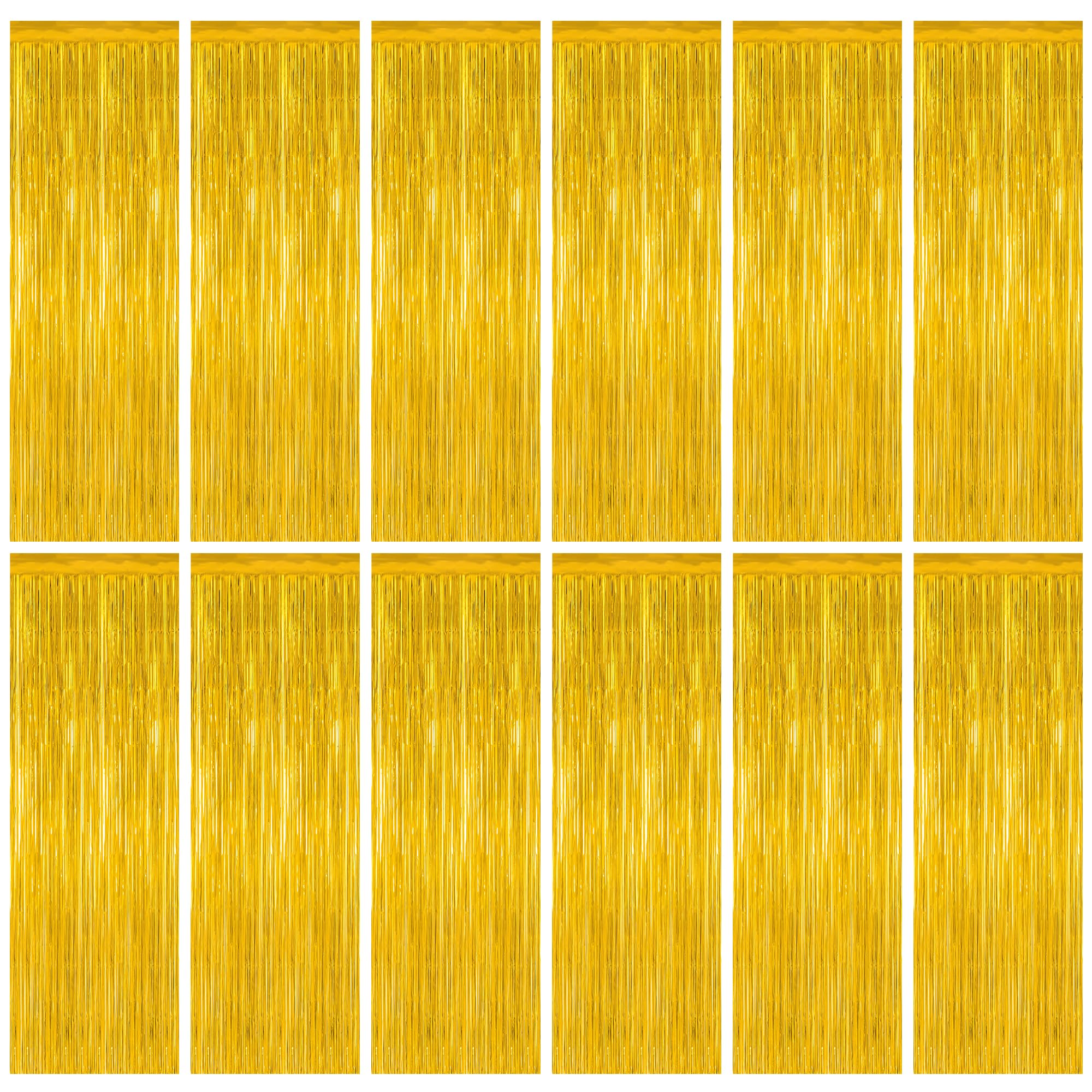 12 Pack 2025 Graduation Decorations, 3.28 FT x 7.05 FT Gold Backdrop Curtains, Metallic Class of 2025 Backdrop Fringe Curtains Foil Streamer, Gold