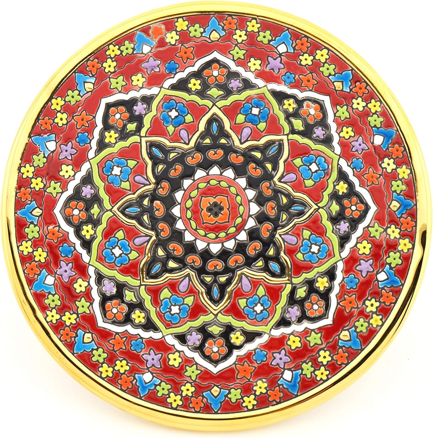 Wall Plate Model 22, Decorative Ceramic Plate for Hanging Handpainted with The Dry Rope (cuerda seca) Technique Blue. 17cm Diameter.