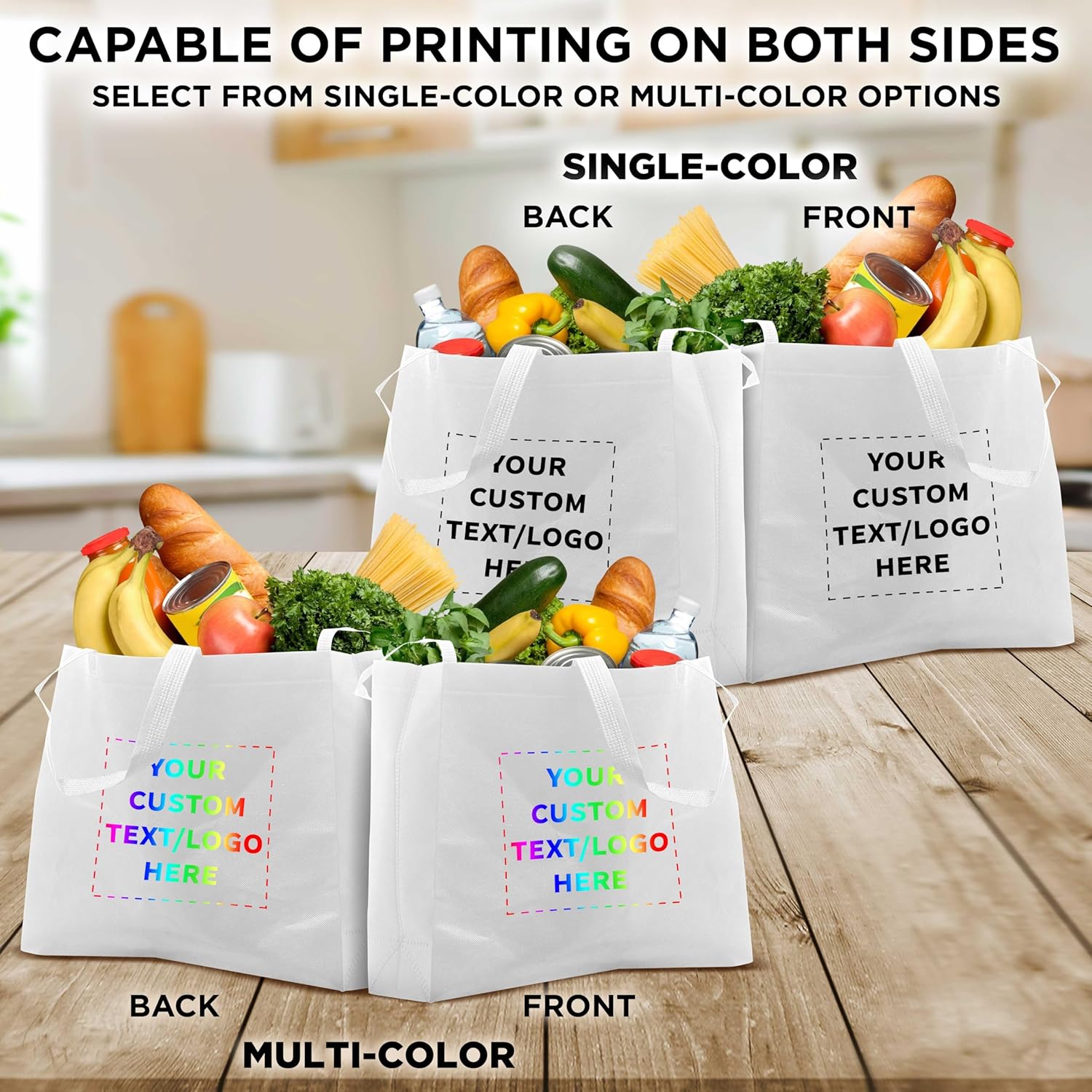 DISCOUNT PROMOS Custom Jumbo Sized Tote Bags Set of 50, Personalized Bulk Pack - Reusable Grocery Bags, Shopping Bags, Promotional Item Totes for Women - White - Image 7