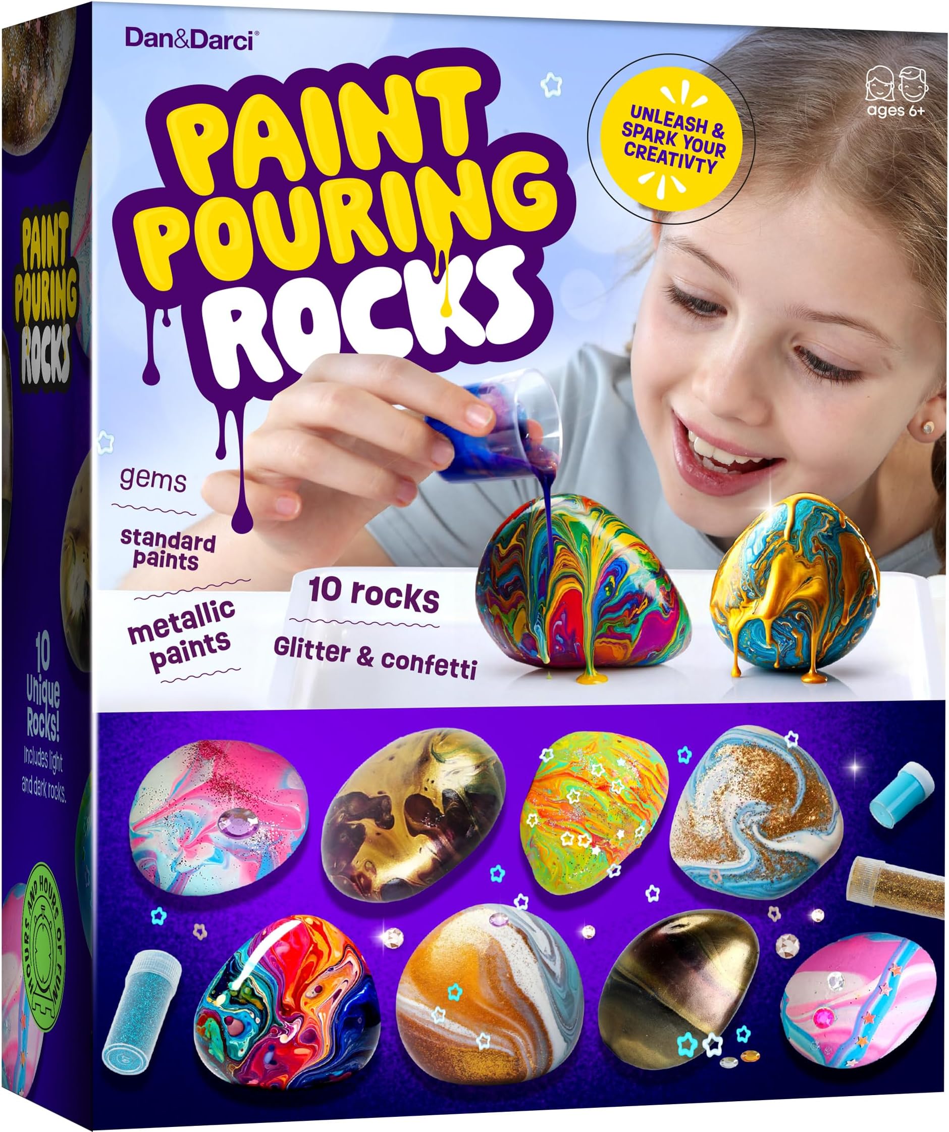 Dan&Darci Paint Pouring Rocks for Kids - Rock Painting Kit - Arts and Crafts for Kids Ages 8-12 - Craft for Girls 6 7 8 Year Old Girl - Birthday Christmas Gifts for Boys - Art Kit - Toys for Ages 6-7