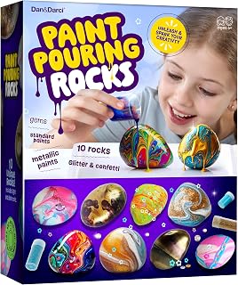 Dan&Darci Paint Pouring Rocks for Kids - Rock Painting Kit - Arts and Crafts for Kid Ages 8-12 - Craft for Girls 6 7 8 Year Old Girl - Birthday Christmas Gifts for Boys - Art Kits - Toys for Age 6-7