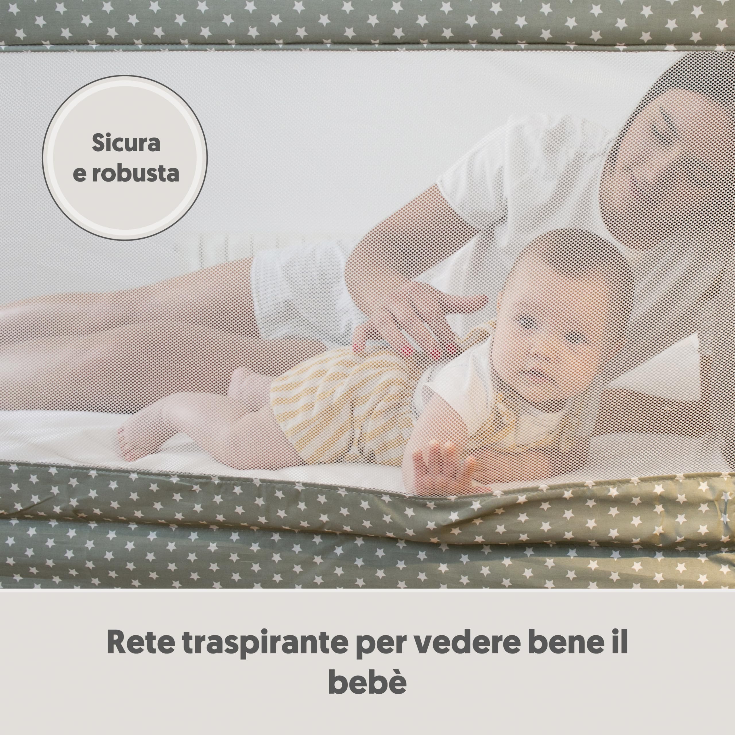 Interbaby Sponda Letto Bambini Anticaduta Alta Pieghevole 150cm Gr. Stella | Barriera con rete traspirante, si fissa sotto il materasso. Sfoderabile e lavabile. Matrimoniale e singolo, 18 mesi-5 anni