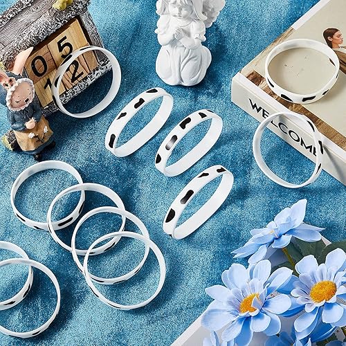 Miniatura 7 de Hicarer Pulseras de goma con estampado de vaca, pulsera de bofetada para fiesta, lindo estampado de animales de vaca para fiesta occidental,