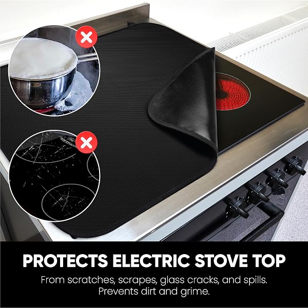 Larsic Housse de protection en caoutchouc naturel épais pour protéger le dessus de la cuisinière électrique. Revêtement antidérapant, imperméable, résistant à la chaleur, pliable, empêche les rayures, - 3