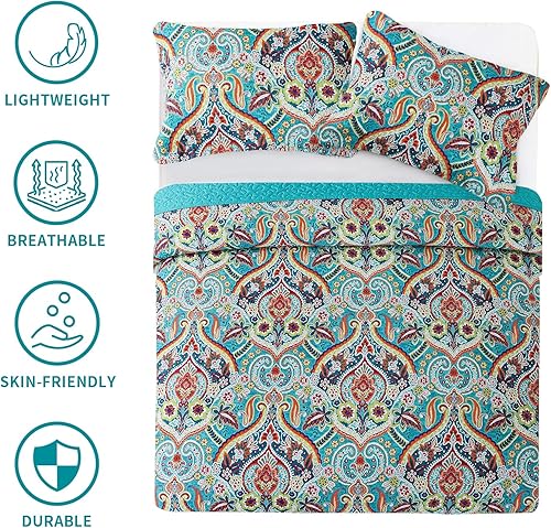 Miniatura 7 de Edredón de algodón King para adultos, juego de ropa de cama King para un sueño cómodo, colcha ligera reversible (98 x 106 pulgadas) con patrón