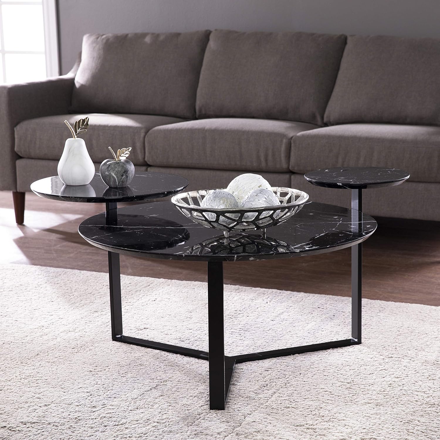 SEI Furniture Saxelby Contemporary Faux Marble 43" Coffee Table, Black