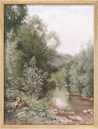 SIGNWIN Arte de pared enmarcado de paisaje de río de bosque verde, impresiones decorativas coloridas para decoración de pared, decoración de pared