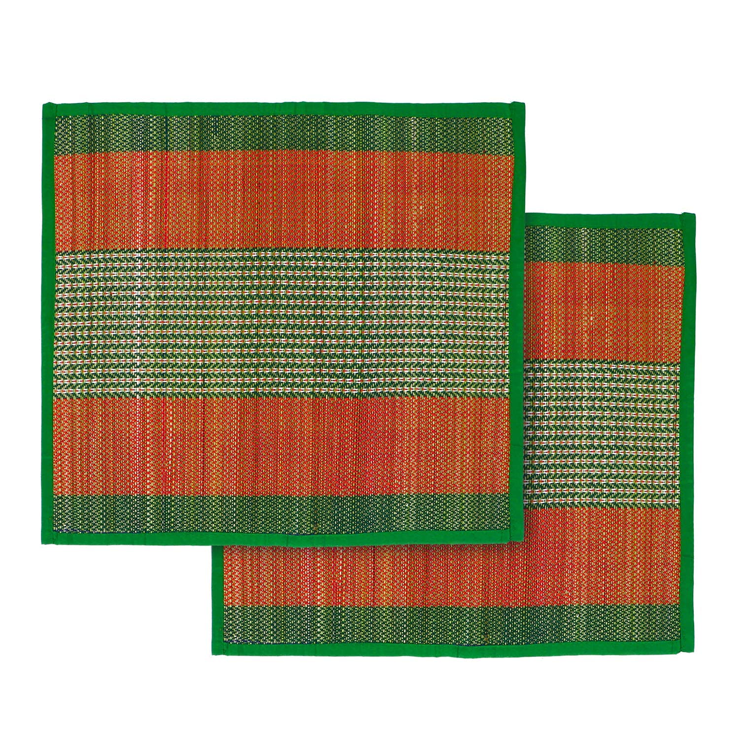 ORRIC Natural River Grass Handcrafted Pooja Floor Mats | Meditation Prayer Mat | Sitting Aasan Chatai Mat | Eco-Friendly 18x18 Inches Mat for Pooja & Meditation (Green, Pack of 2)-image-11