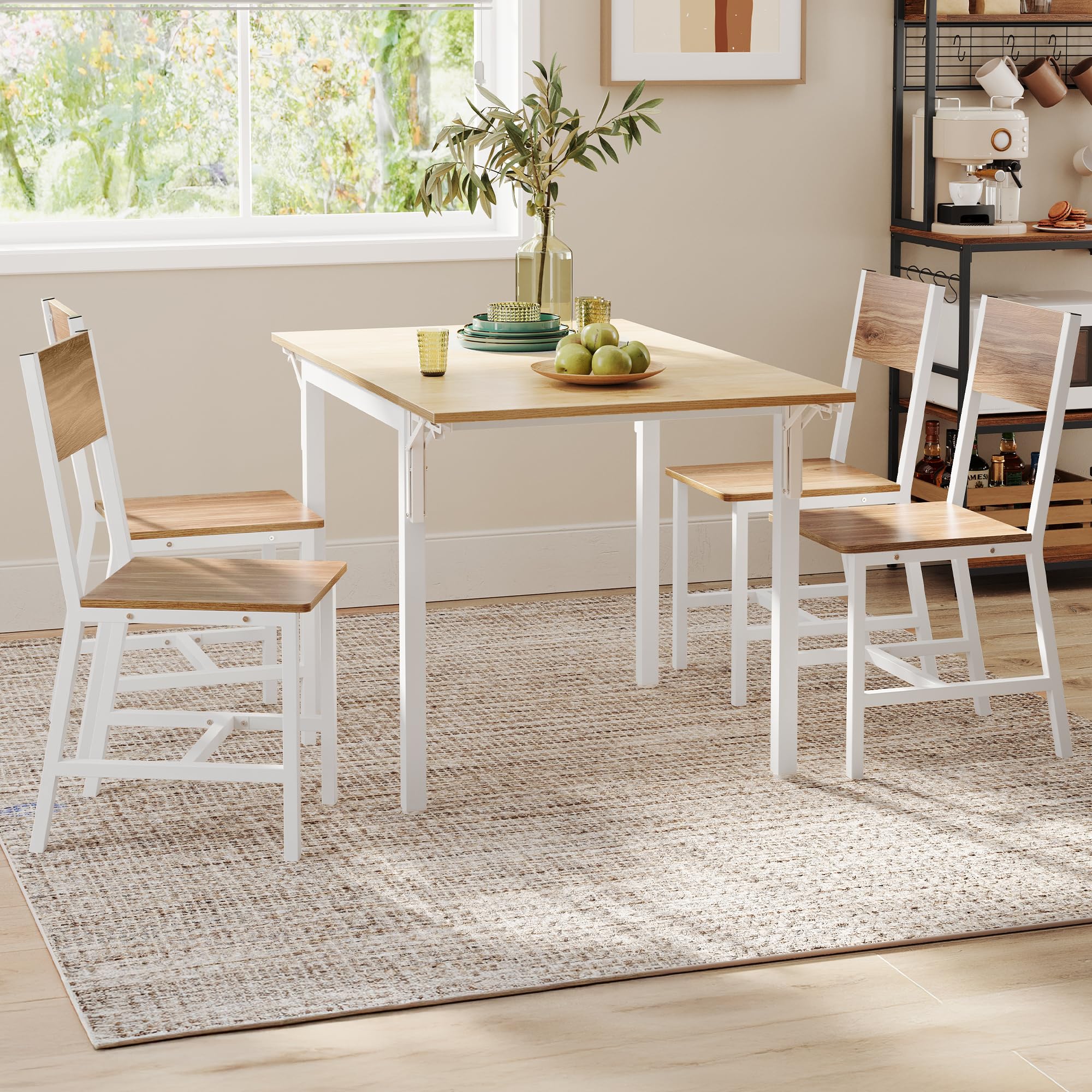 VASAGLE Dining Chair Set of 4, Wood Kitchen Chairs with Metal Steel Frame, Easy to Assemble, Comfortable Seat, Modern Farmhouse Chair for Kitchen, Bedroom, Living Room, Wheat Brown and Cloud