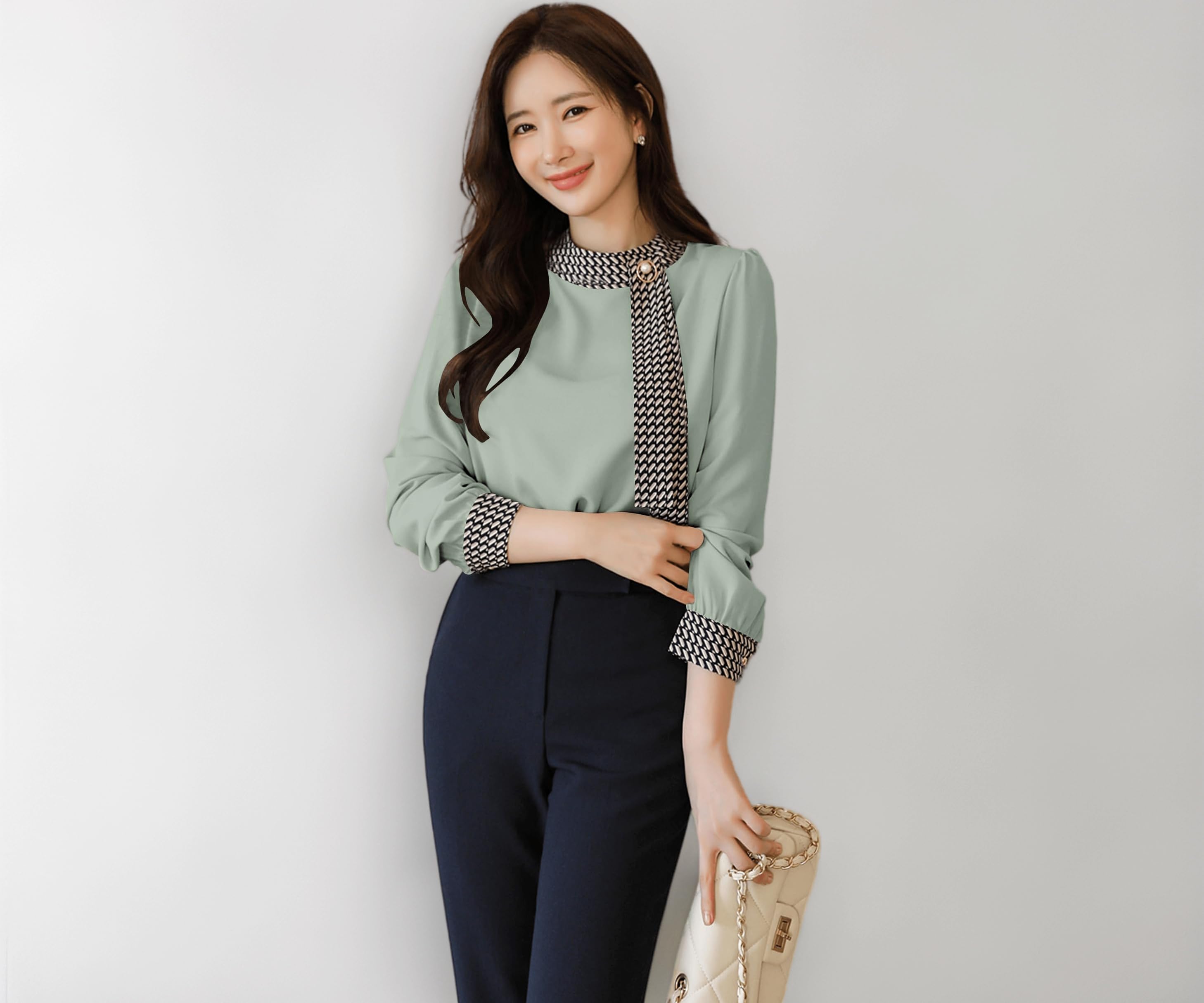 Women Western Printed Cuff Collar Tops