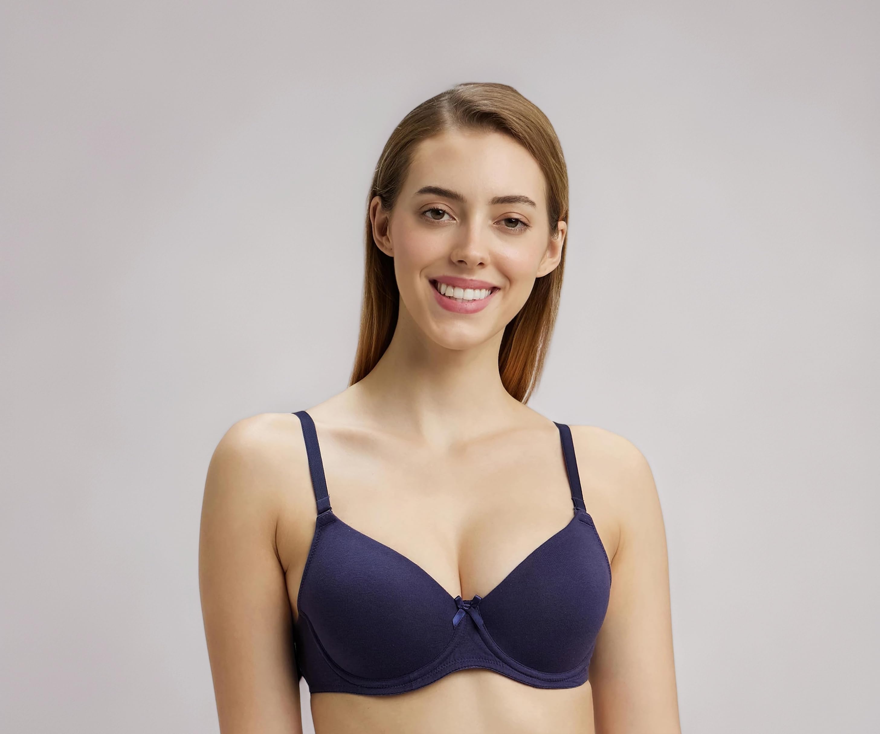 Jockey 1245 Women Under-Wired Padded Super Combed Cotton Elastane Stretch Medium Coverage T-Shirt Bra with Detachable Straps