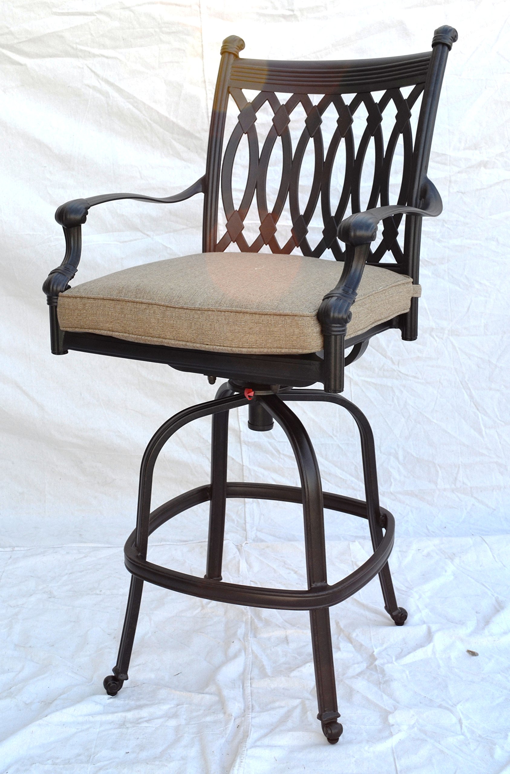 Grand Tuscany Cast Aluminum Powder Coated Barstool with Sunbrella Cushions - Set of 4 - Antique Bronze