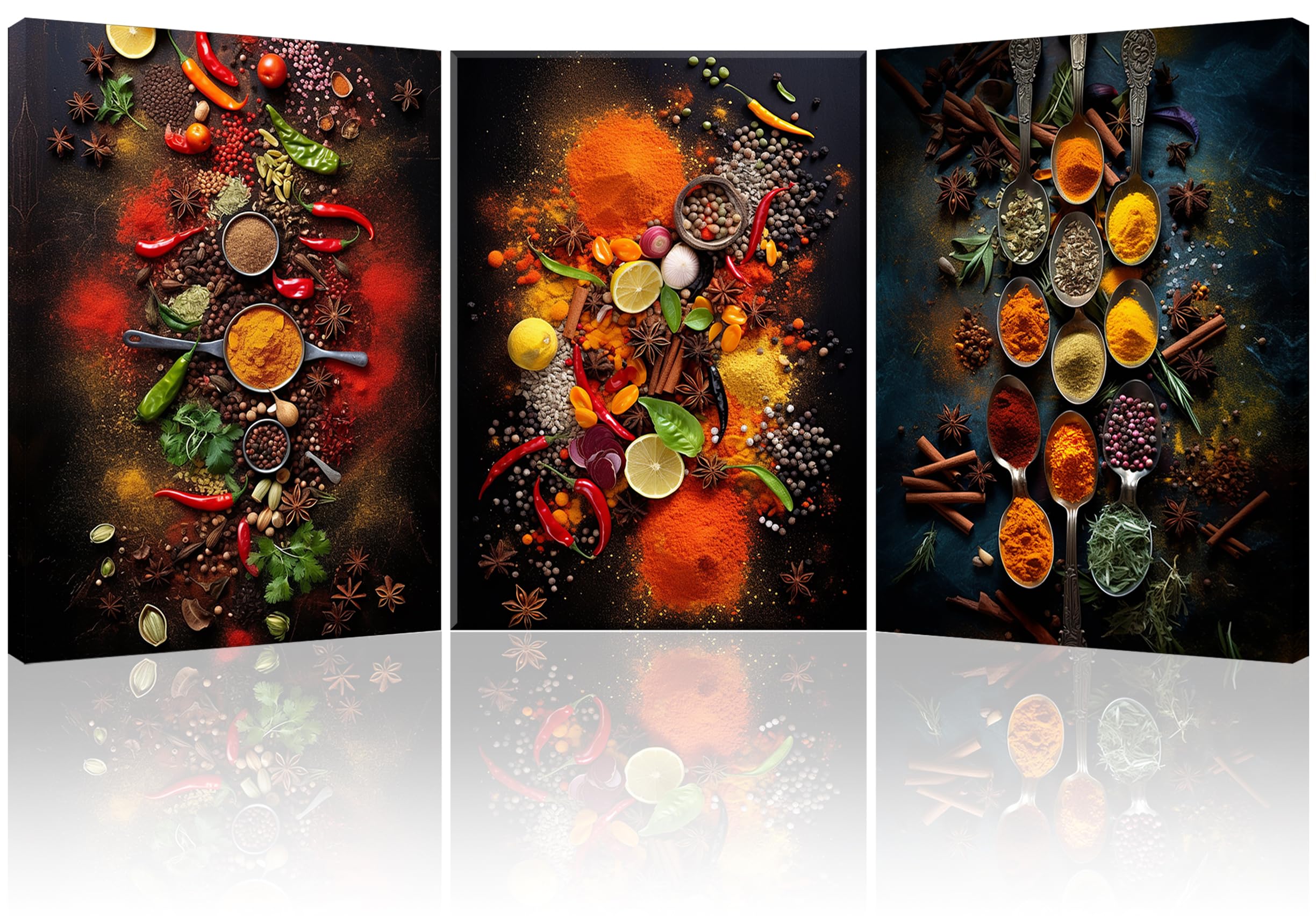 Piy Painting 3 er set Wandkunst Leinwand Malerei Buntes Gewürz Wandbilder Modern Bilder Poster Kunstdrucke Wasserfesten Leinwandbilder Mit Rahmen Schlafzimmer Wohnzimmer 57x40 cm