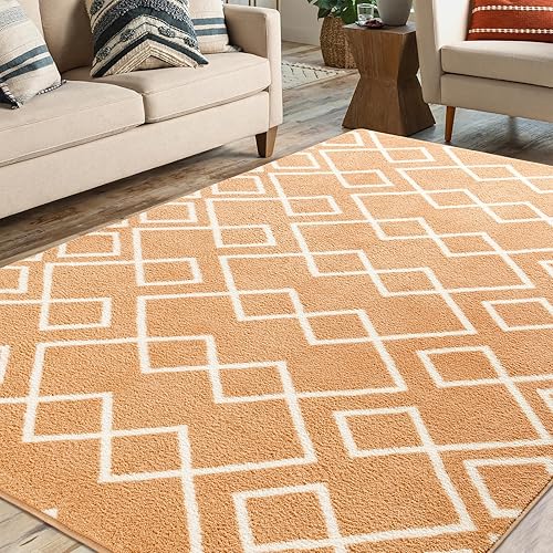 Miniatura 2 de Toneed Alfombra geométrica para sala de estar, 5 x 7 pies, color camello lavable, alfombra Morccan moderna de pelo bajo para dormitorio, guardería,