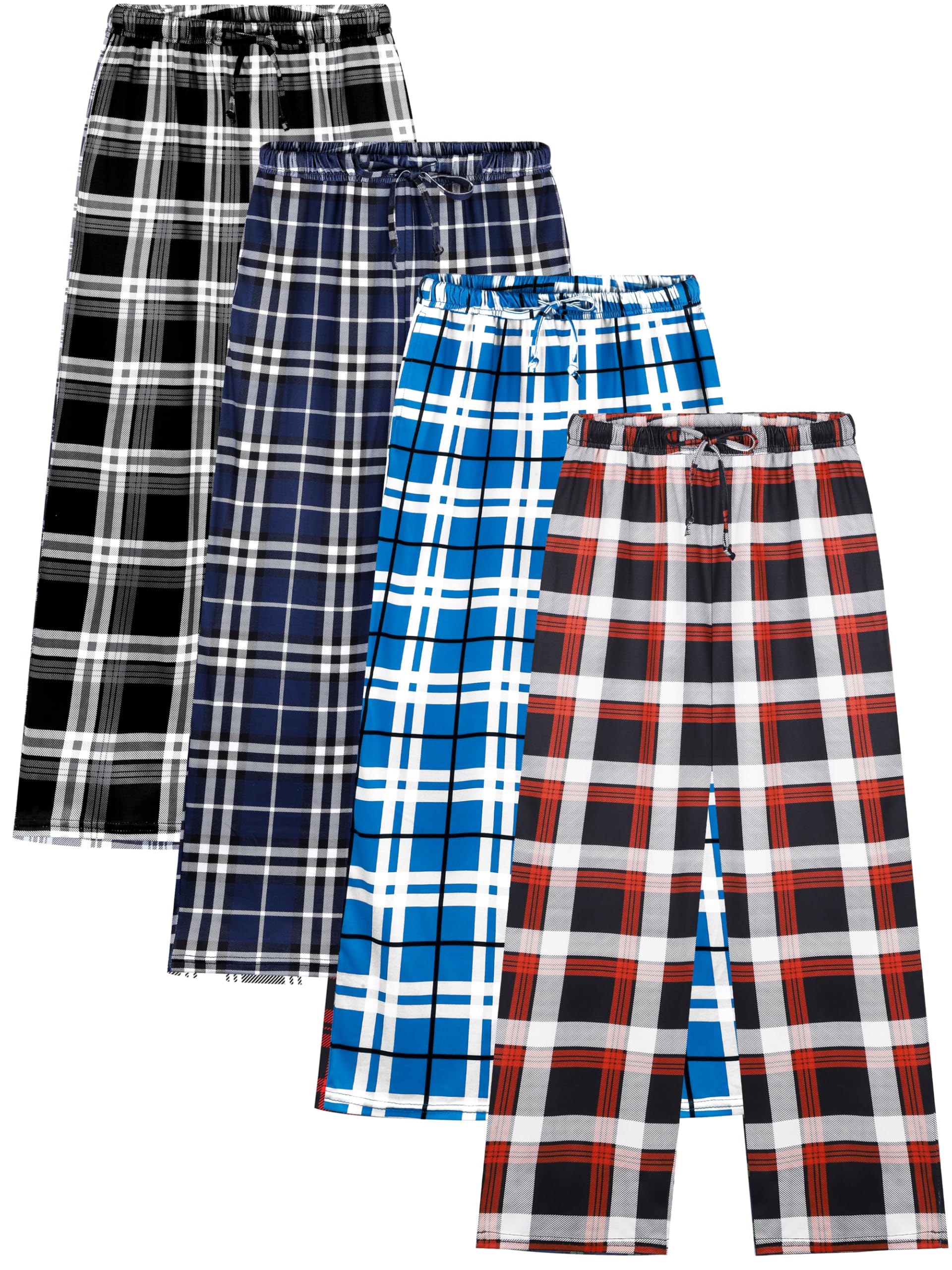Cooraby 4 Pack Boys Plaid Pants with Pockets Elastic Waist Drawstring Printed Plaid Pants Christmas for Boys Girls