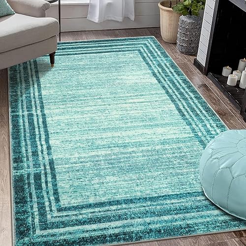 Miniatura 7 de Lahome Alfombra moderna abstracta de 6 x 9 pulgadas, color verde azulado, lavable, no desprende pelo, resistente a las manchas, suave, grande,