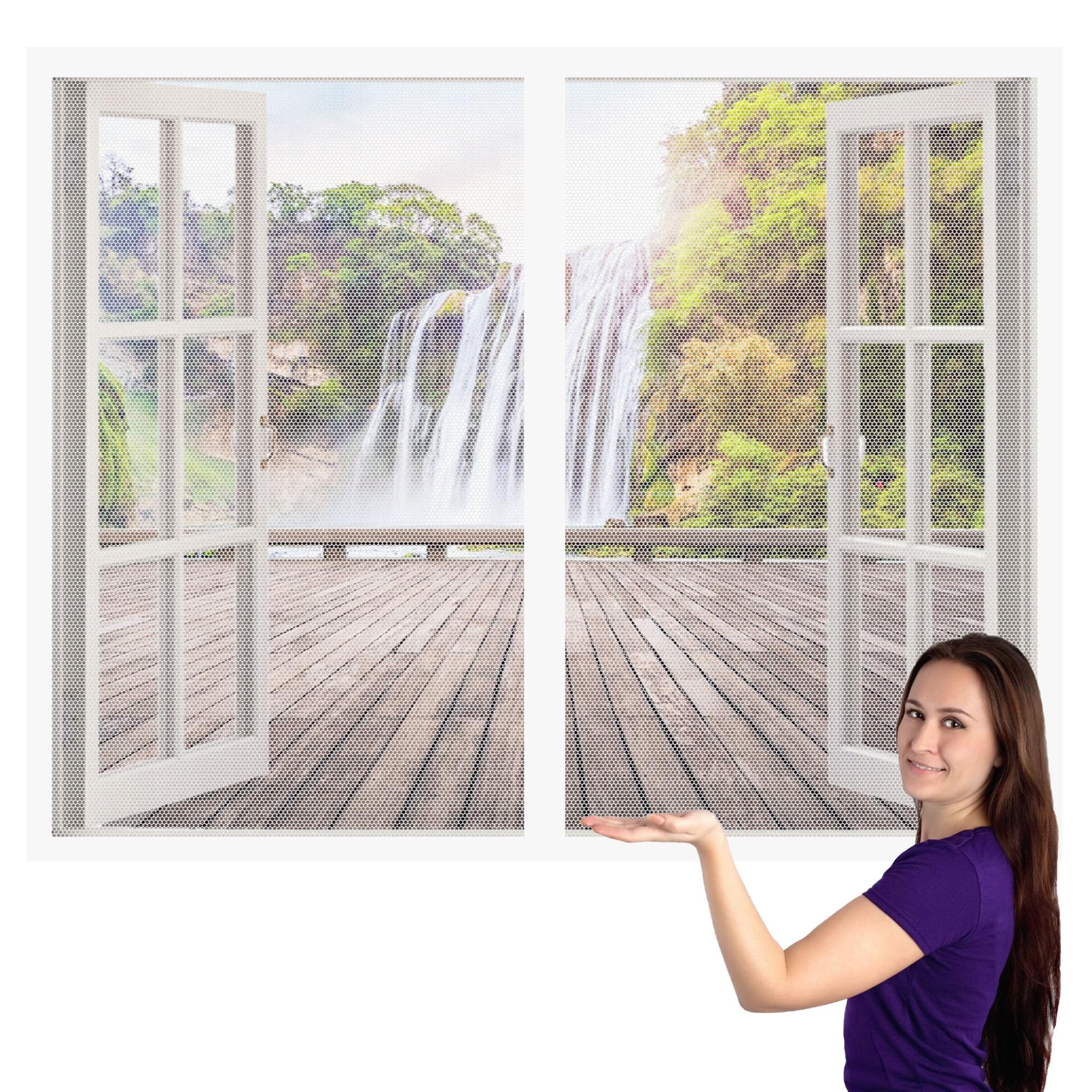 Weizero White Magnetic Fly Screen Window Large 132 X 173 Cm Magnetic Window Screen Insect Mesh Without Drilling Self-Adhesive Tape For Kitchen Bedroom Room,