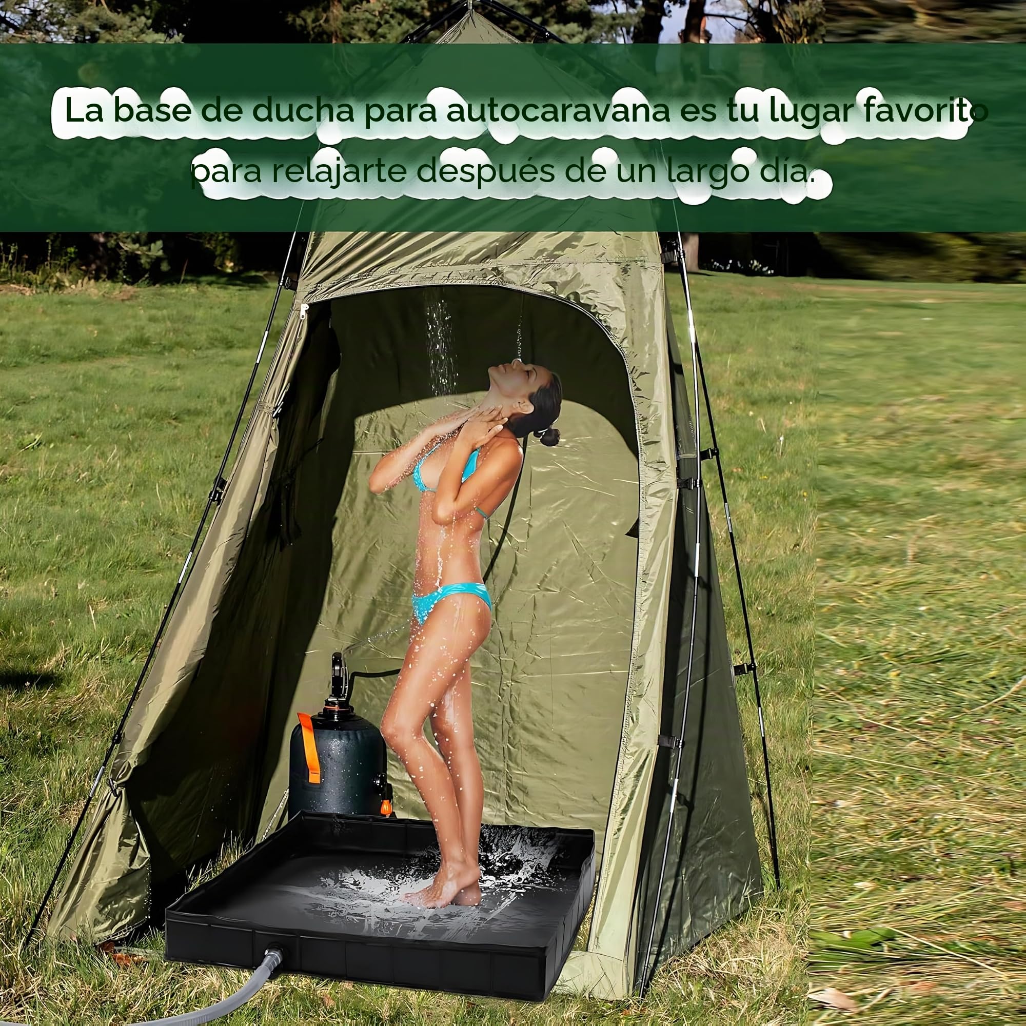 Base plegable para tienda de ducha, 104 x 104 x 13 cm, plato de ducha portátil con desagüe, uso con ducha portátil, base de toldo para interiores y exteriores, mantiene los pies limpios y baña a las