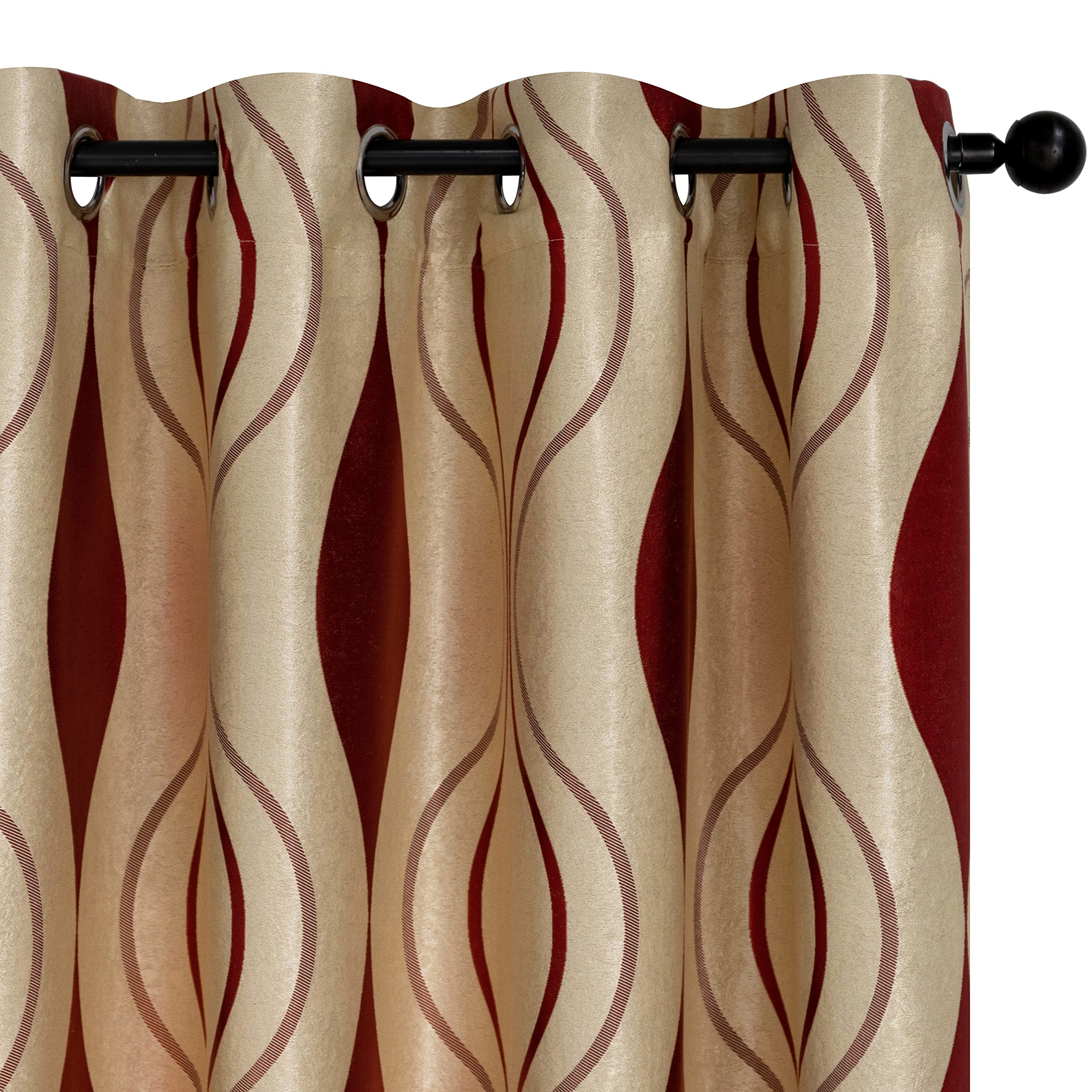 GIRASOLE HOME® Paire de rideaux jacquard semi-opaques à motif ondulé, tende molle isolante thermique pour salon, chambre et intérieur, 2 panneaux avec œillets (Or-Rouge, 140 x 275 cm)