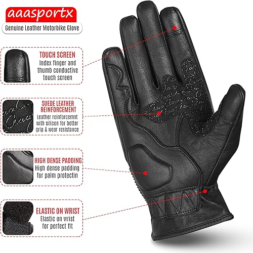 Miniatura 3 de Guantes de motocicleta para hombre con función táctil de piel, protectores de motocicleta para hombres y mujeres, resistentes al agua, con