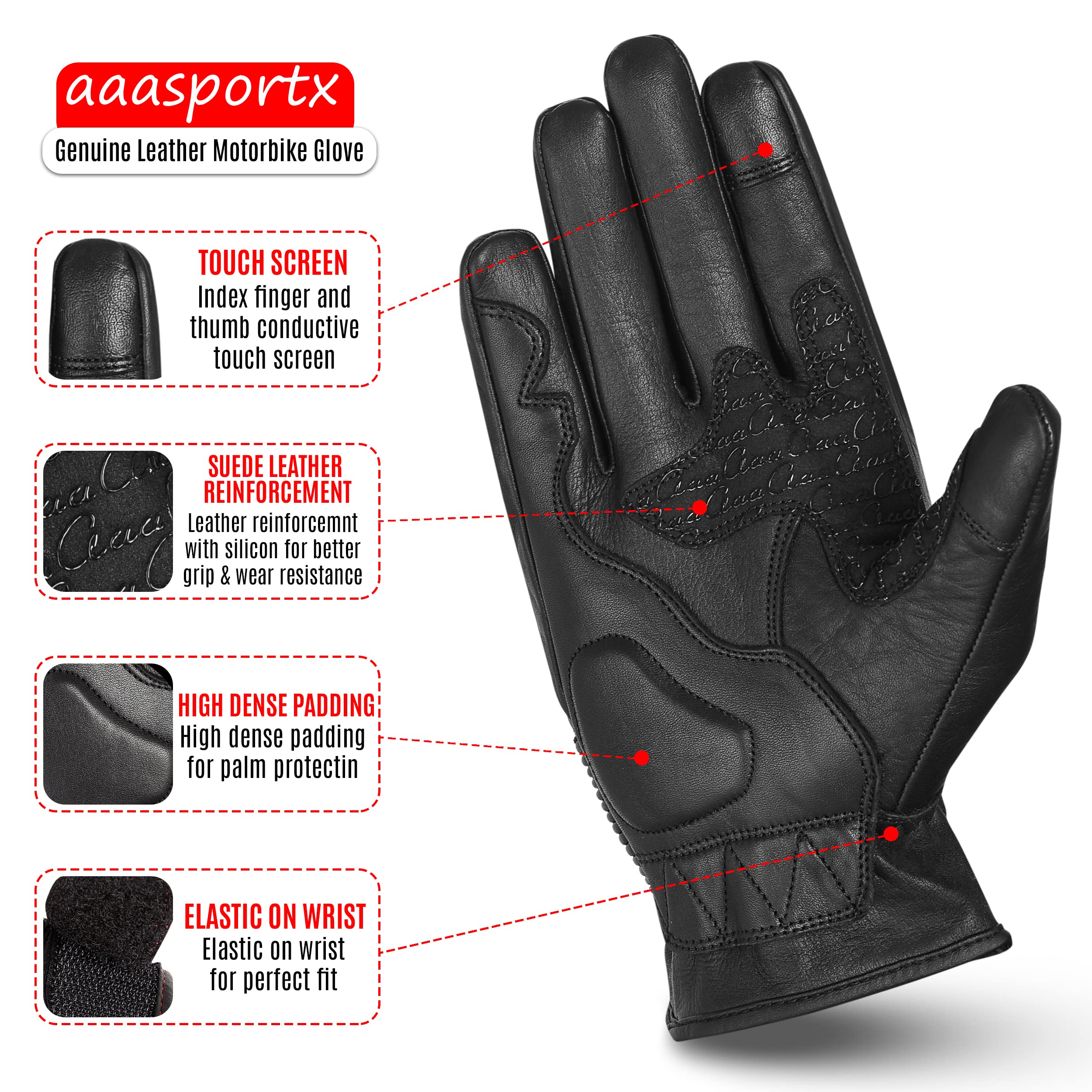 Guanti da moto uomo in pelle con funzione touch screen – Protezioni guanti da moto uomo e donna per l'estate – Guanti da moto resistenti all'acqua con cuscinetti antiscivolo