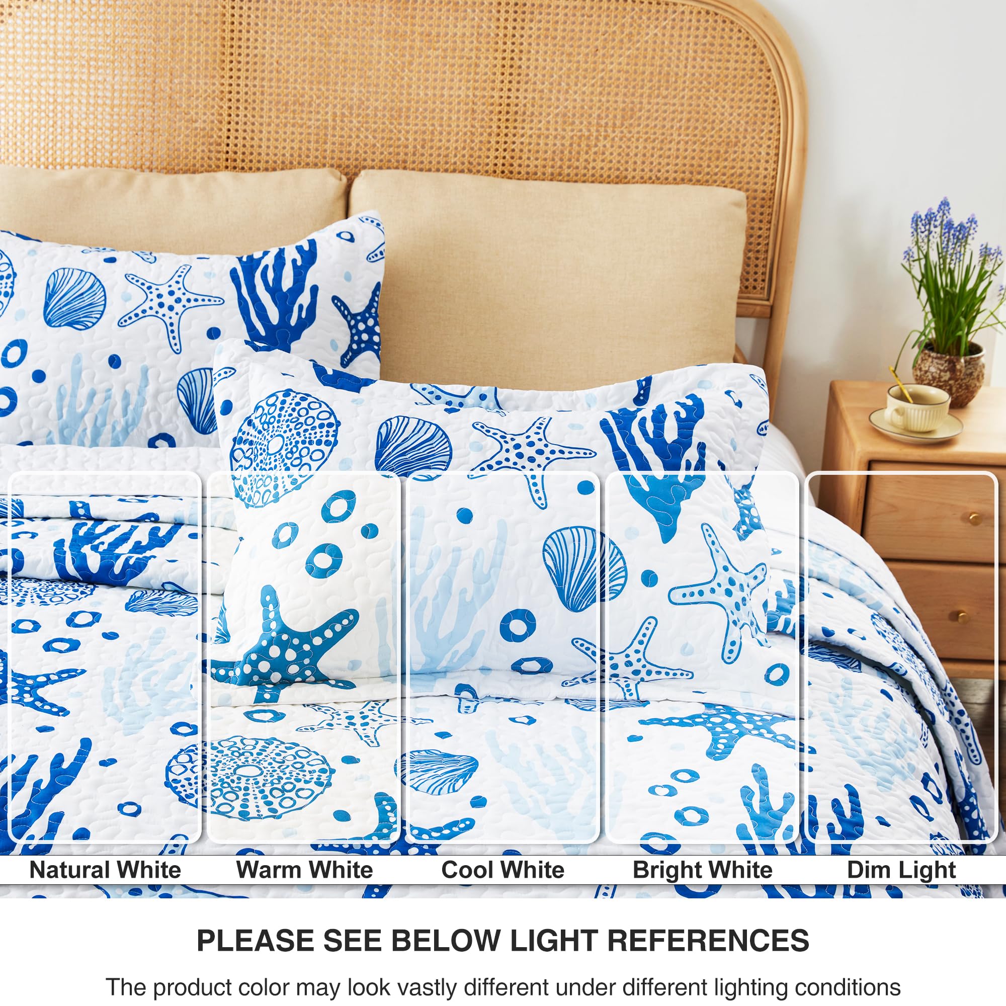 Love's cabin Twin Quilt Bedding Set Coastal White Bedspreads - Soft Bed Summer Beach Nautical Quilt Lightweight Bedspread- Reversible Bedding Coverlet for All Season - 2 Piece (1 Quilt, 1 Pillow Sham)