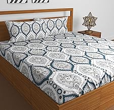 350 TC King Size Elastic Fitted Bedsheet with Deep Pocket Cotton Feel Bed Sheet for Double Bed, Soft, Breathable & Wrinkle-Resistant, Includes 2 Pillow Covers, Size - 72"x78" White Arts