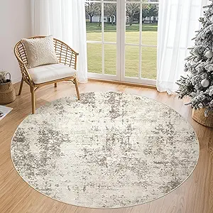 5ft Round Area Rug Living Room Rugs - 5x5 Washable Neutral Modern Abstract Soft Thin Rug Indoor Floor No Slip Rug Carpet for Bedroom Under Dining Table Home Office Decor - Dark Brown