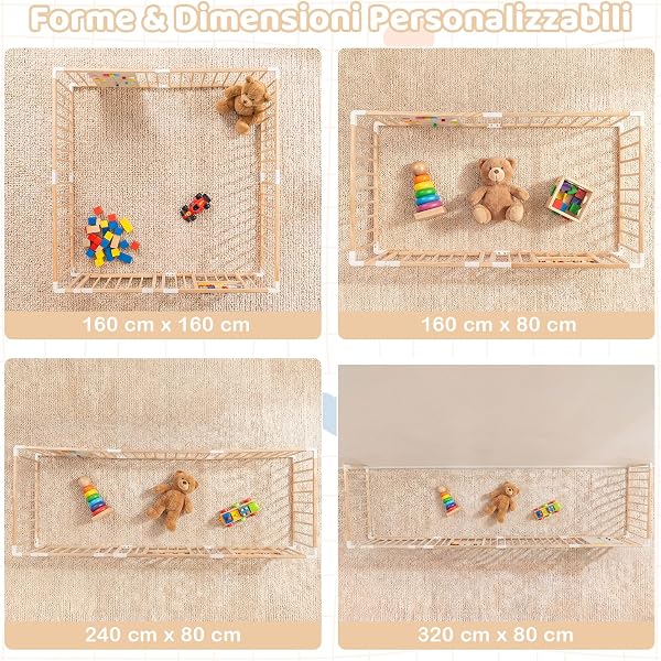 COSTWAY Box Bambini in Legno 160x160cm, Recinto Gioco con Montessori Busy Board, Pannello Sensoriale e Blocco di Sicurezza, Ampia Area Giochi - 5
