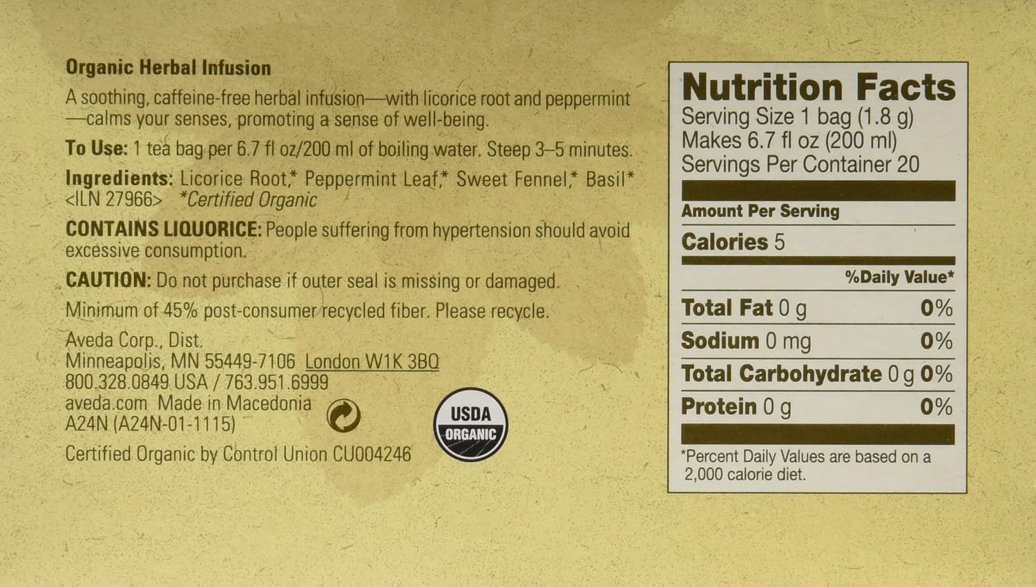 Aveda Comforting Tea Bags, 20 Count