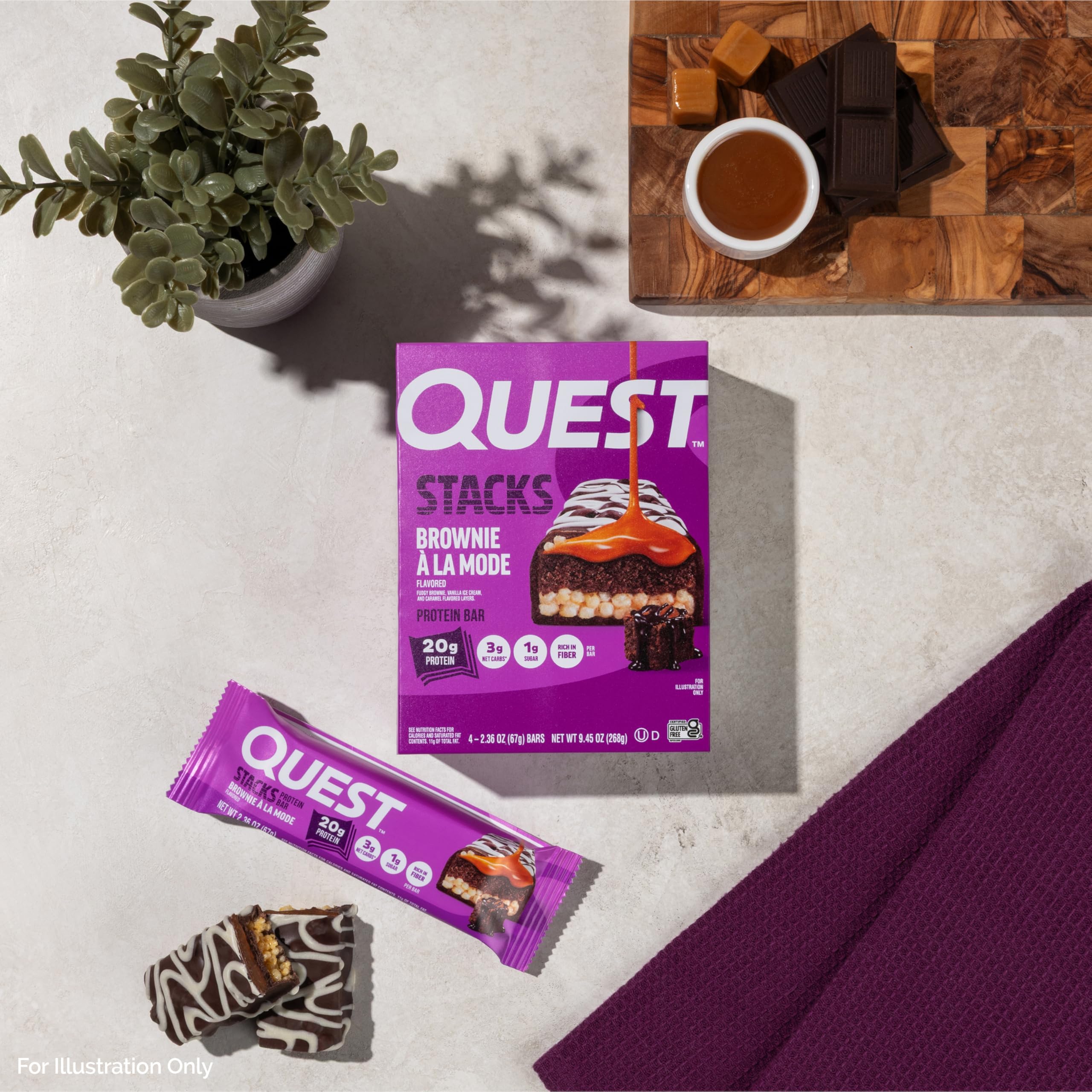 Quest Nutrition Stacks Protein Bars, Brownie a la Mode Flavor, 20g Protein, 3g Net Carbs, 1g Sugar, High Fiber, Low Sugar, Gluten Free, 12 Count — Amazon image 5