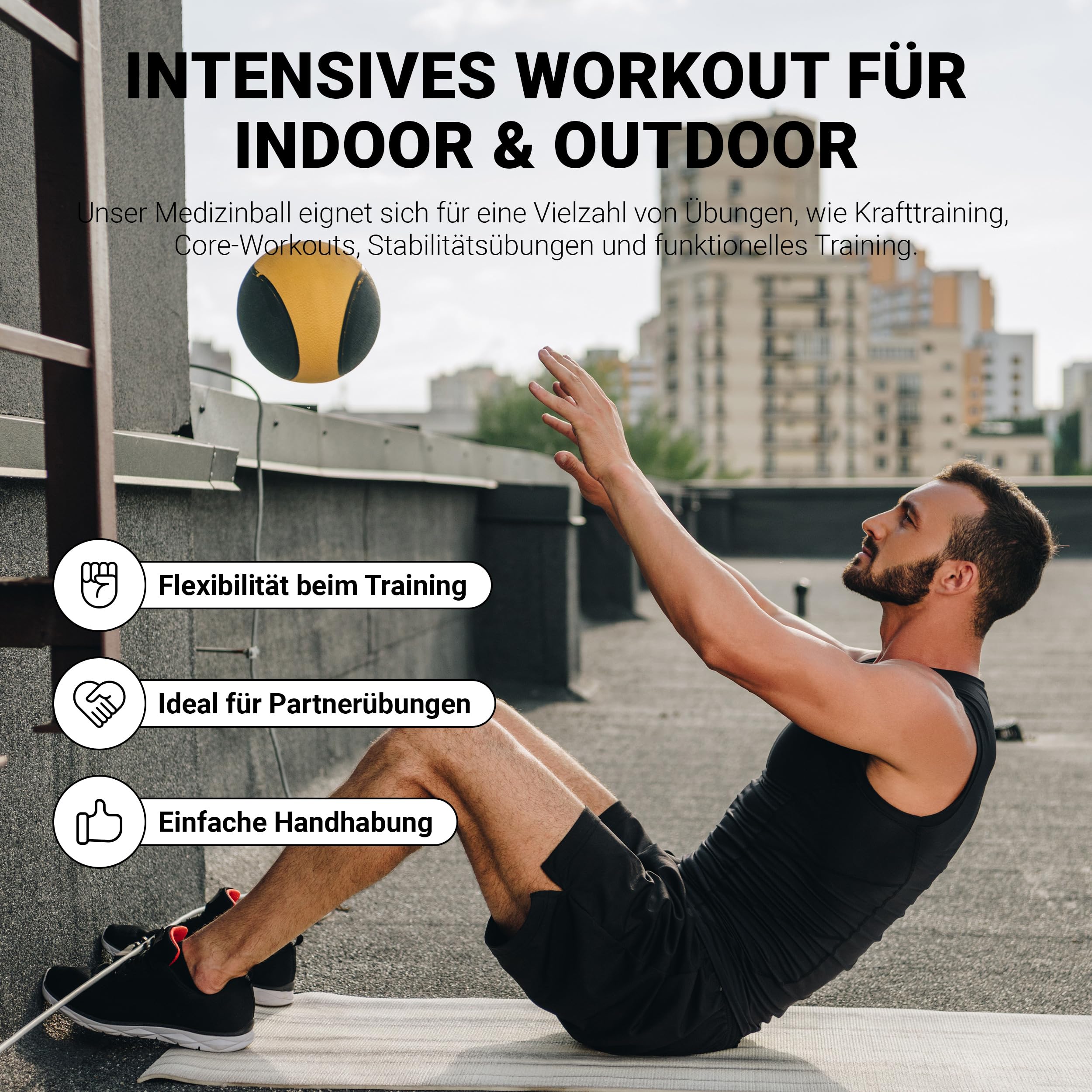 MSPORTS Medizinball 1 – 10 kg – Professionelle Studio-Qualität inkl. Übungsposter Gymnastikbälle