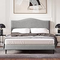 Vista 7 de Glenwillow Home Kameli - Base de cama tapizada con base de camello con ribete de clavos, base de colchón, no necesita somier, fácil montaje